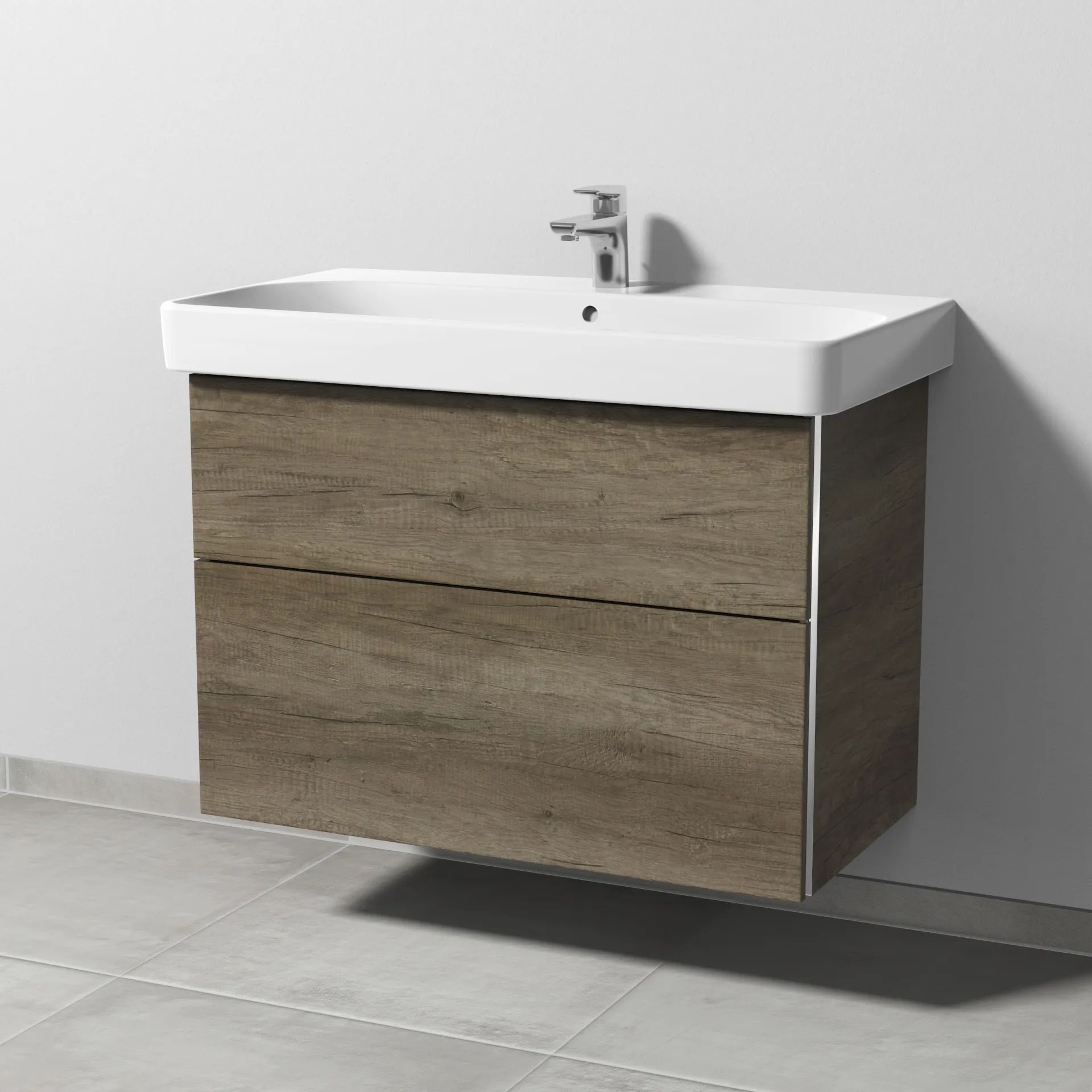 Sanipa Waschtischunterschrank „3way“ passend zu Keramik-Waschtische Smyle Square von Geberit 830 × 593 × 442 mm in Eiche Nebraska