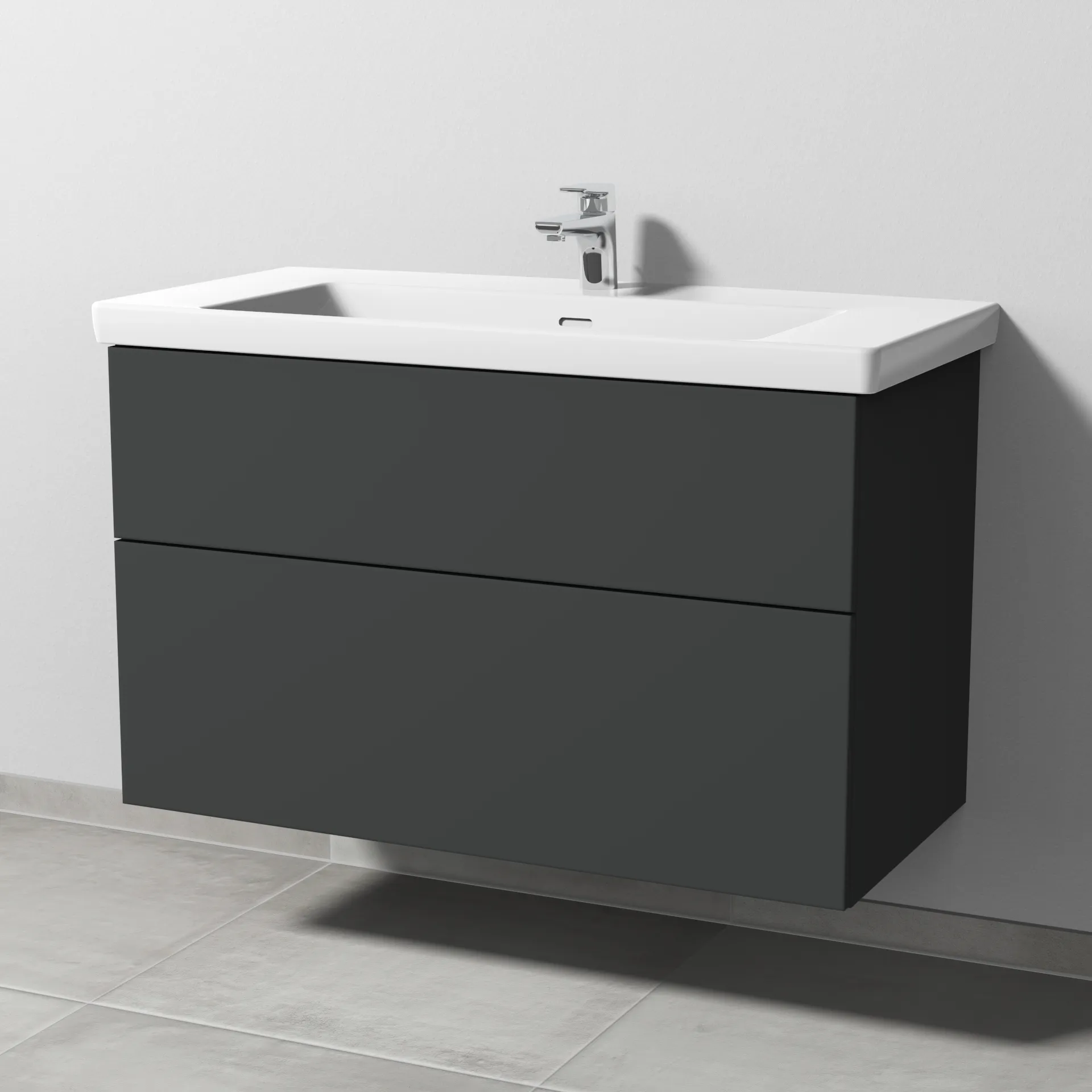 Sanipa Waschtischunterschrank „3way“ 955 × 588 × 462 mm in Graphit (matt), mit Hahnlochbohrung, Becken mittig Sanipa Waschtischunterschrank „3way“ 955 × 588 × 462 mm in Graphit (matt), mit Hahnlochbohrung, Becken mittig