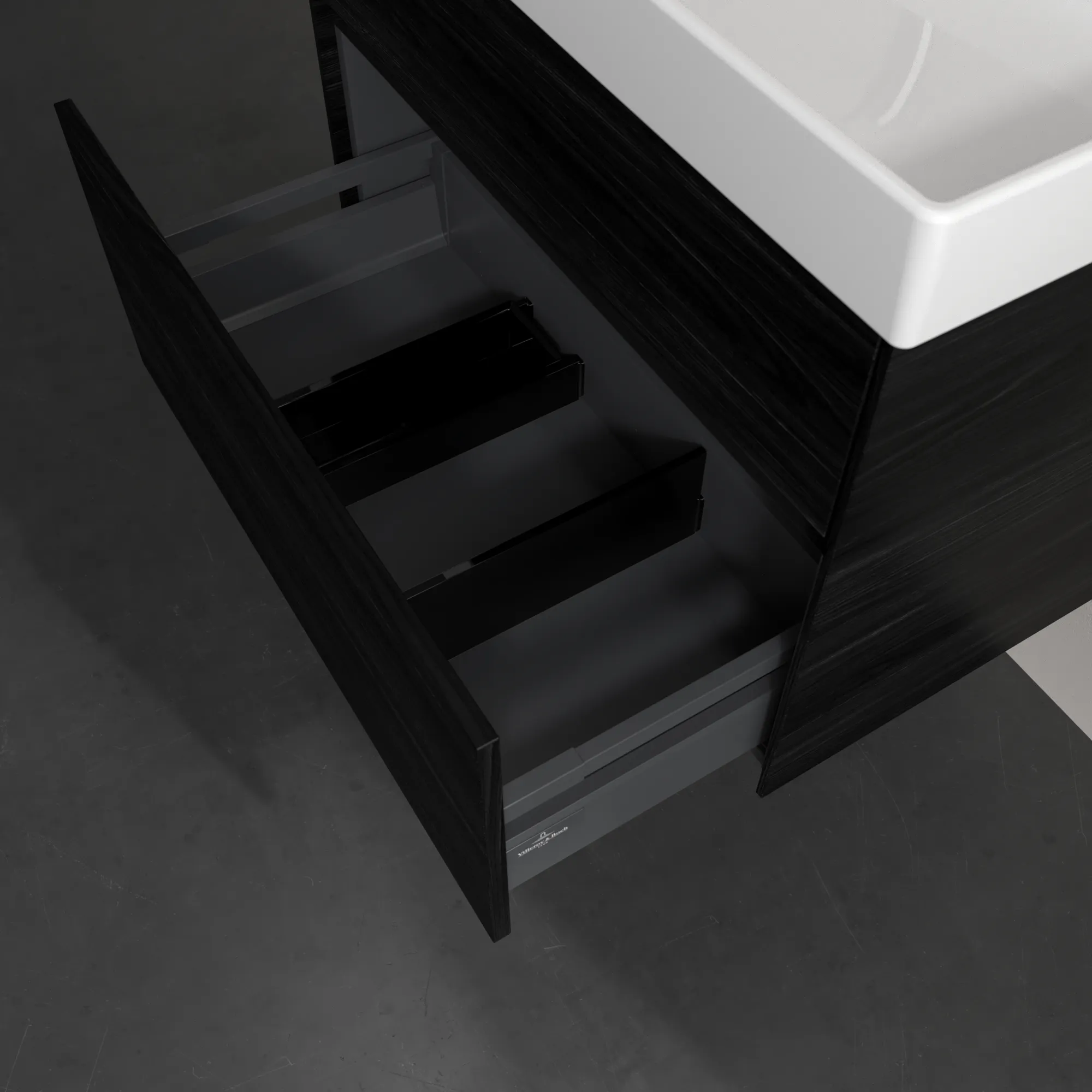 Villeroy & Boch Waschbeckenunterschrank Collaro C01000, 754 x 546 x 444 mm, Black Oak, mit SoftClosing und integrierten Aluminiumgriffen Villeroy & Boch Waschbeckenunterschrank Collaro C01000, 754 x 546 x 444 mm, Black Oak, mit SoftClosing und integrierten Aluminiumgriffen