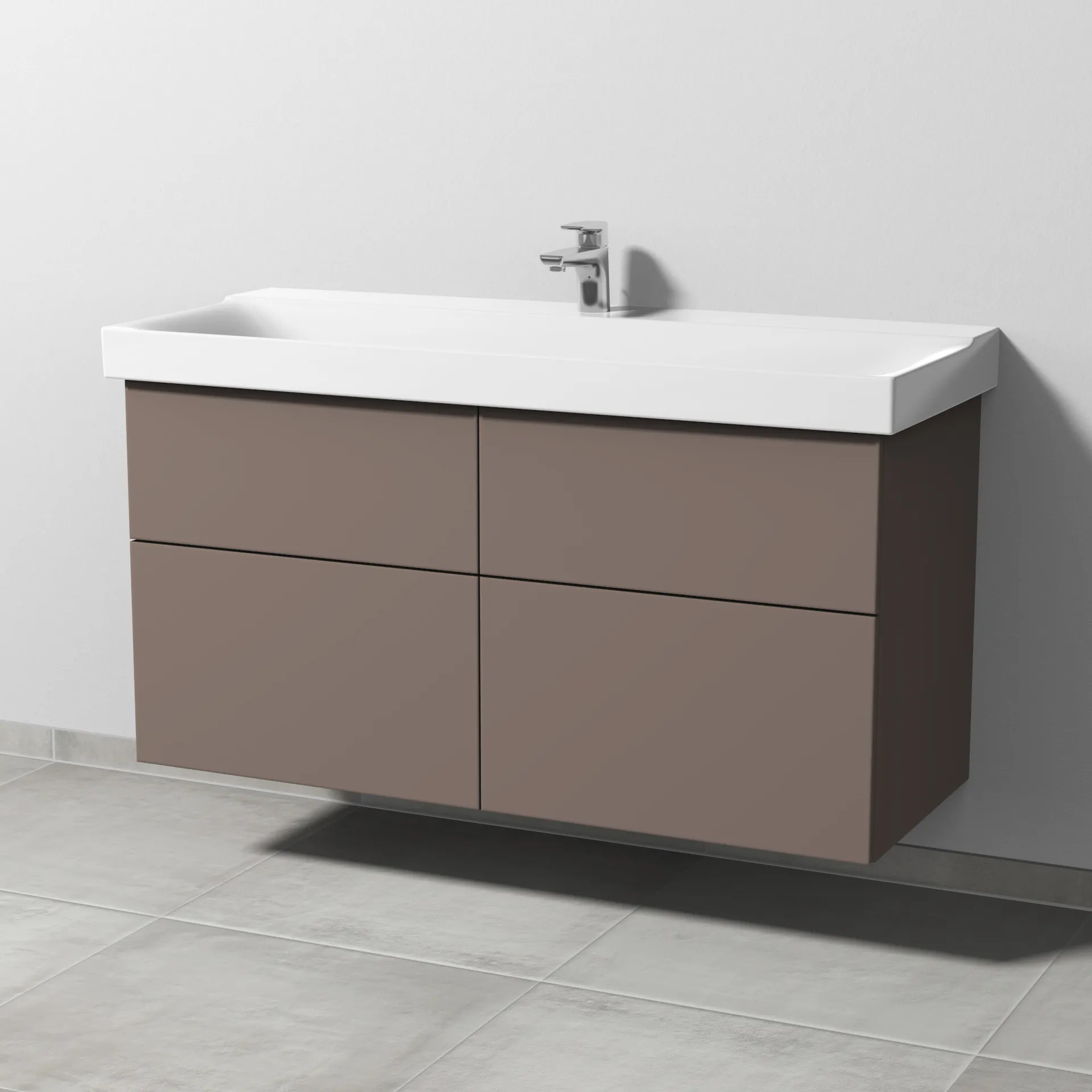 Sanipa Waschtischunterschrank „3way“ passend zu Keramik-Waschtische Xeno2 von Geberit 1150 × 593 × 452 mm in Taupe (matt), Becken mittig