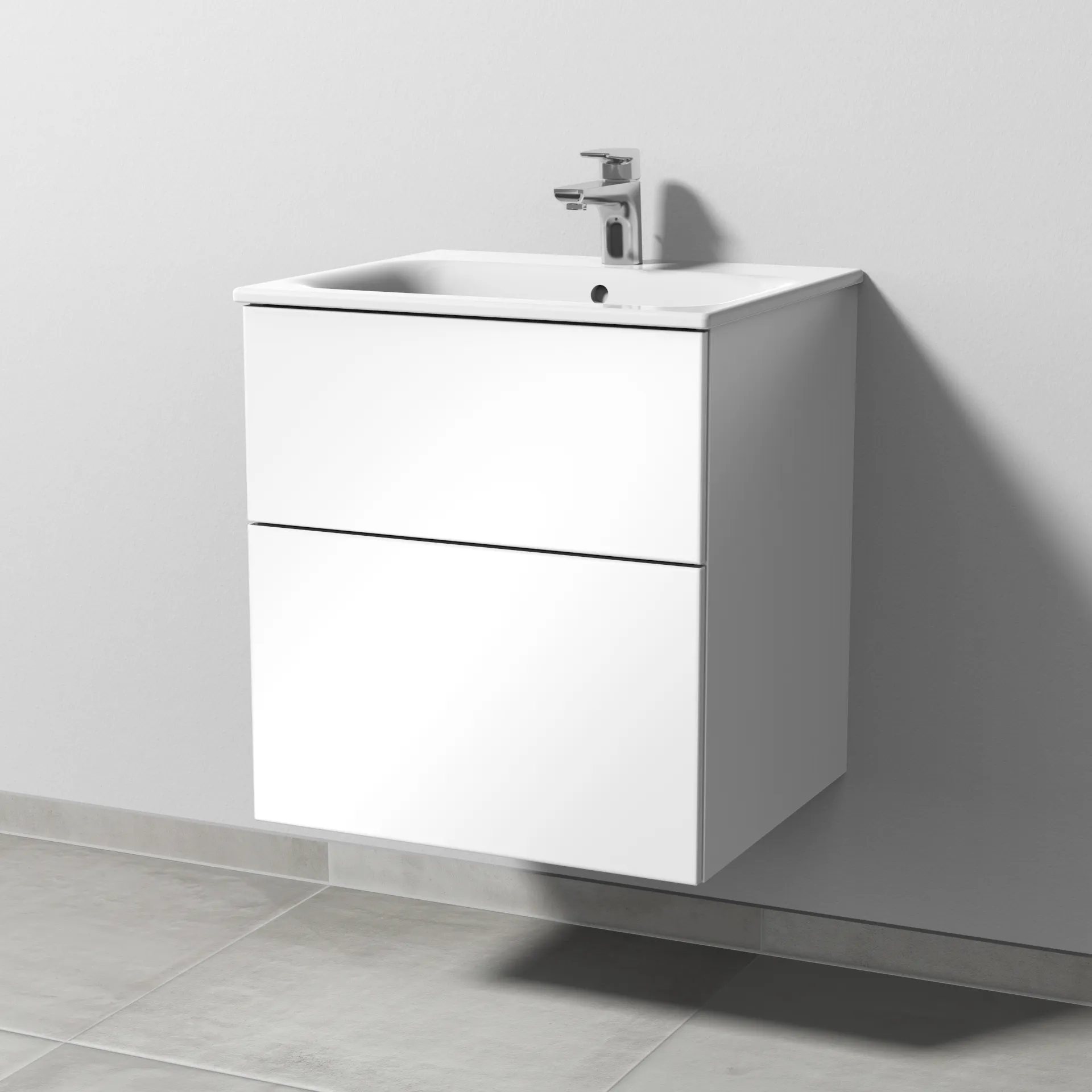 Sanipa Waschtischunterschrank „3way“ passend zu Keramik-Waschtische Renova Plan Slim von Geberit 535 × 582 × 472 mm in Weiß (glanz)