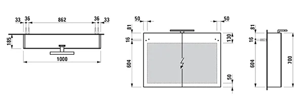 Spiegelschrank BASE LED-Beleuchtung horizontal mit Schalter mit Steckdose 185x1000x700 2 Türen weiß matt Spiegelschrank BASE LED-Beleuchtung horizontal mit Schalter mit Steckdose 185x1000x700 2 Türen weiß matt