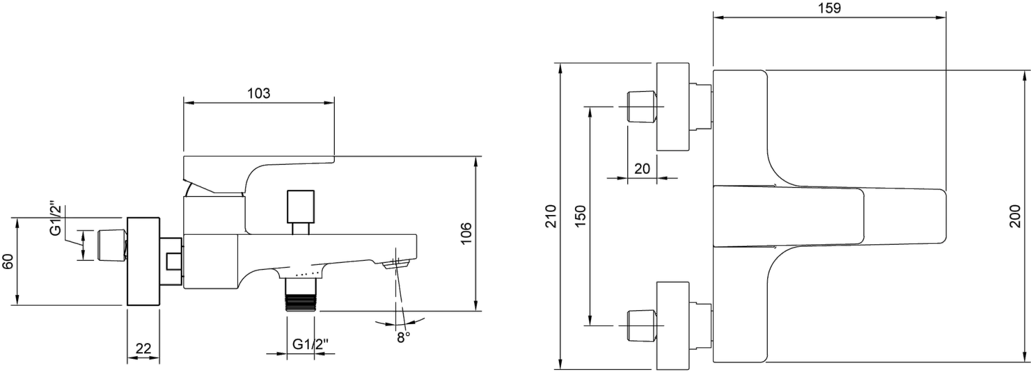 Einhand-Wannenarmatur „Architectura Square“ Ausladung 145 mm in Brushed Nickel Matt