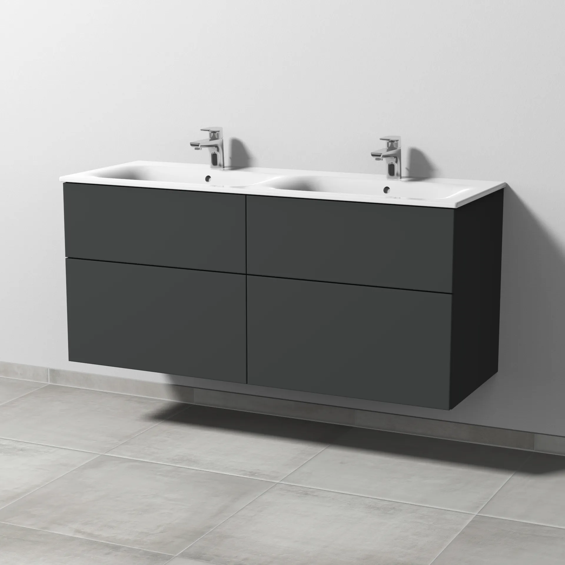 Sanipa Waschtischunterschrank „3way“ passend zu Keramik-Waschtische Renova Plan Slim von Geberit 1284 × 582 × 472 mm in Graphit (matt)