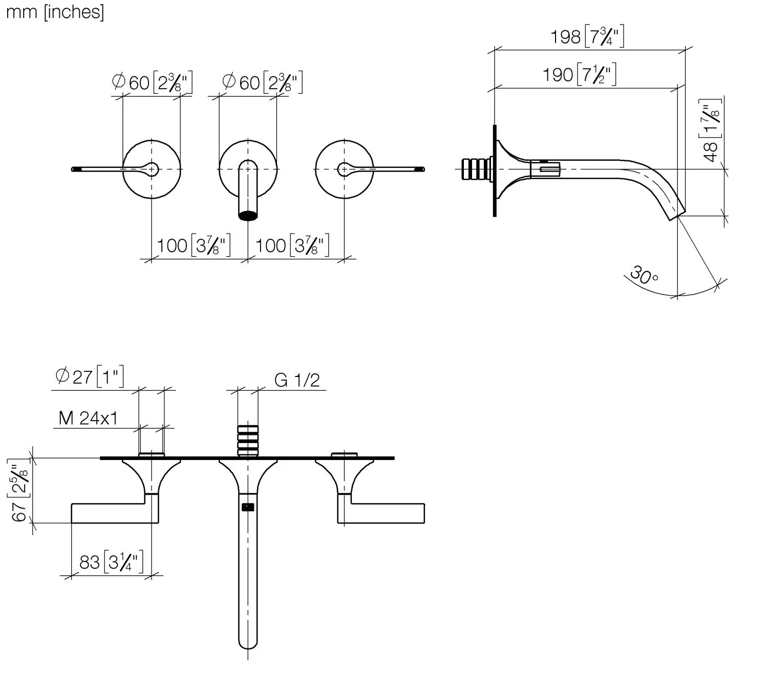 Waschtisch-Wandbatterie ohne Ablaufgarnitur VAIA Chrom 36712819