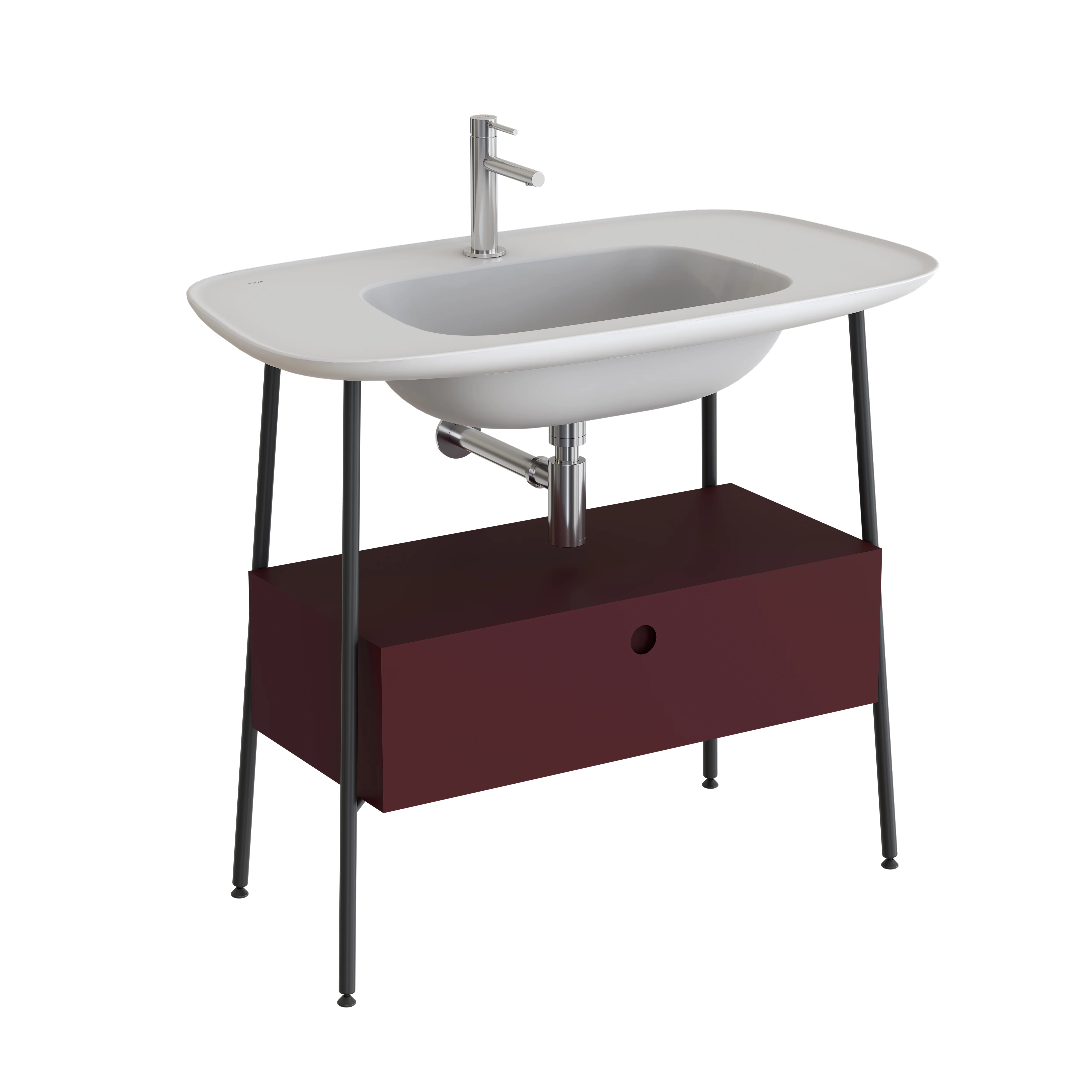 Plural Set 100 cm Waschtischunterbau mit 1 Vollauszug und Möbelwaschtisch Burgunderrot Matt/Edelweiß