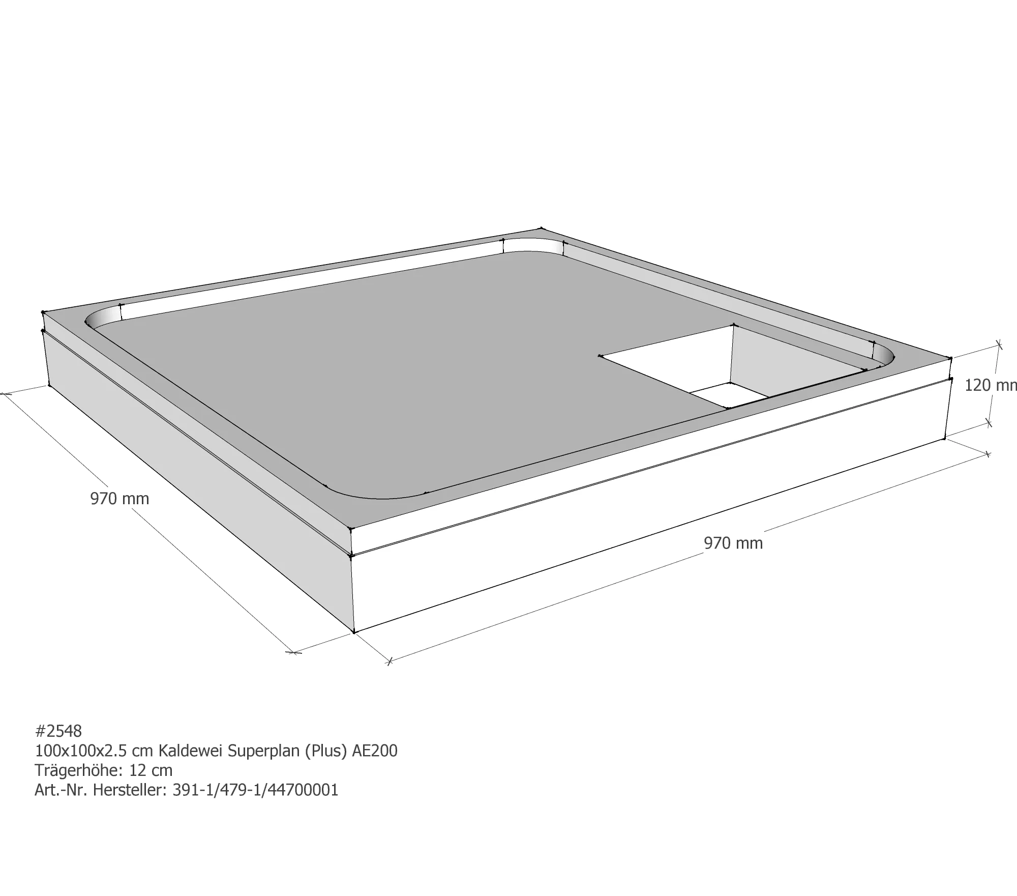 Duschwannenträger für Kaldewei Superplan (Plus) 100 × 100 × 2,5 cm Duschwannenträger für Kaldewei Superplan (Plus) 100 × 100 × 2,5 cm