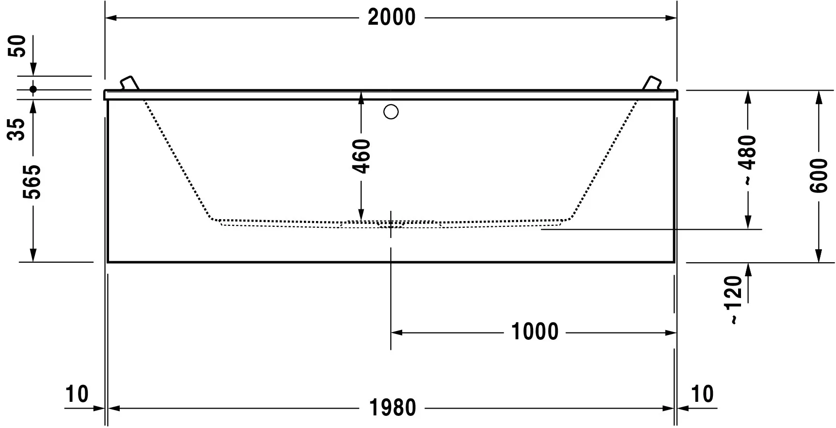 Duravit Badewanne „Starck“ rechteck 200 × 100 cm, Mittelablauf