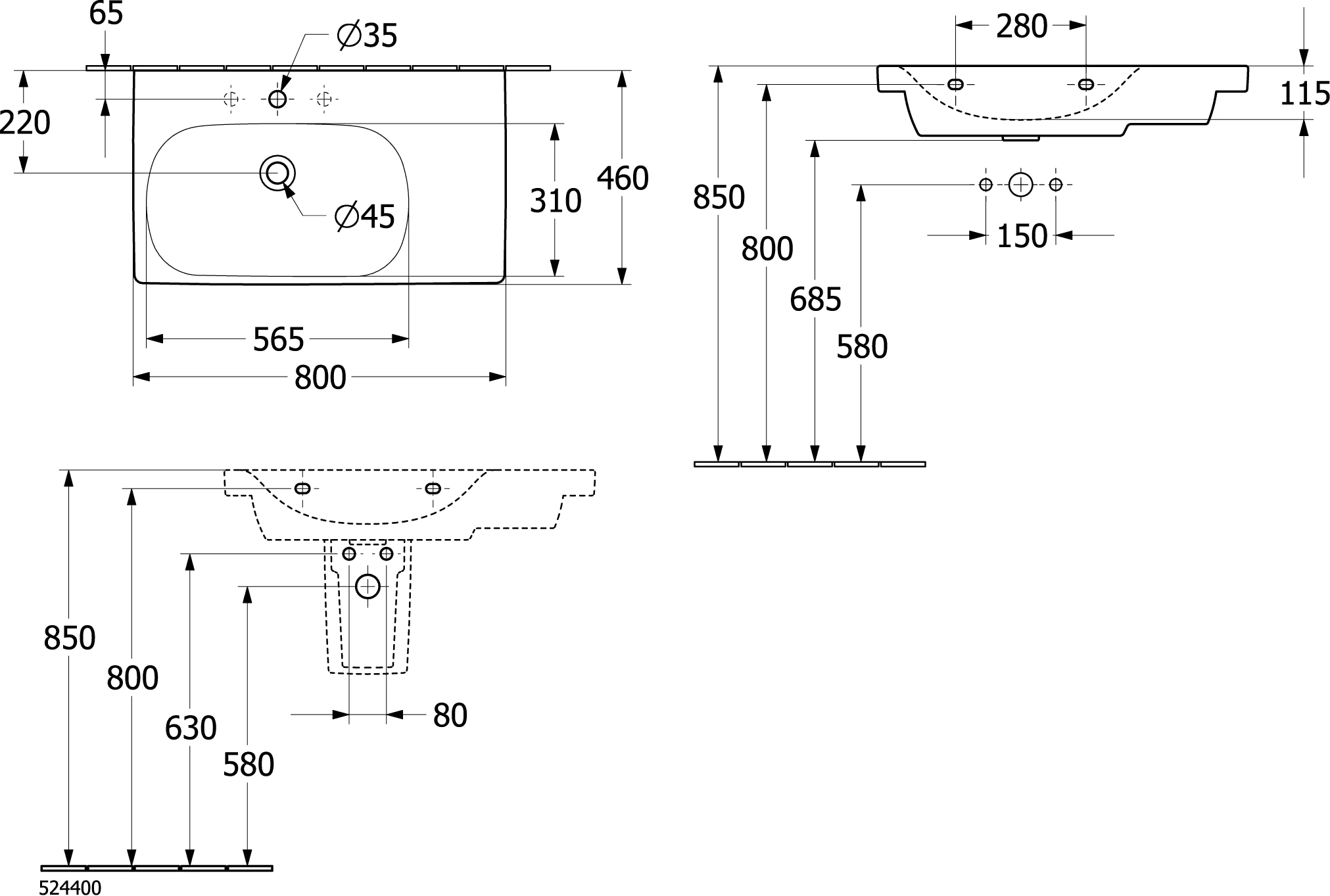 Villeroy & Boch Schrankwaschtisch Skyla 800x460 mm, glänzend weiß Alpin, TitanCeram, Höhe 160 mm, Wandmontage Villeroy & Boch Schrankwaschtisch Skyla 800x460 mm, glänzend weiß Alpin, TitanCeram, Höhe 160 mm, Wandmontage
