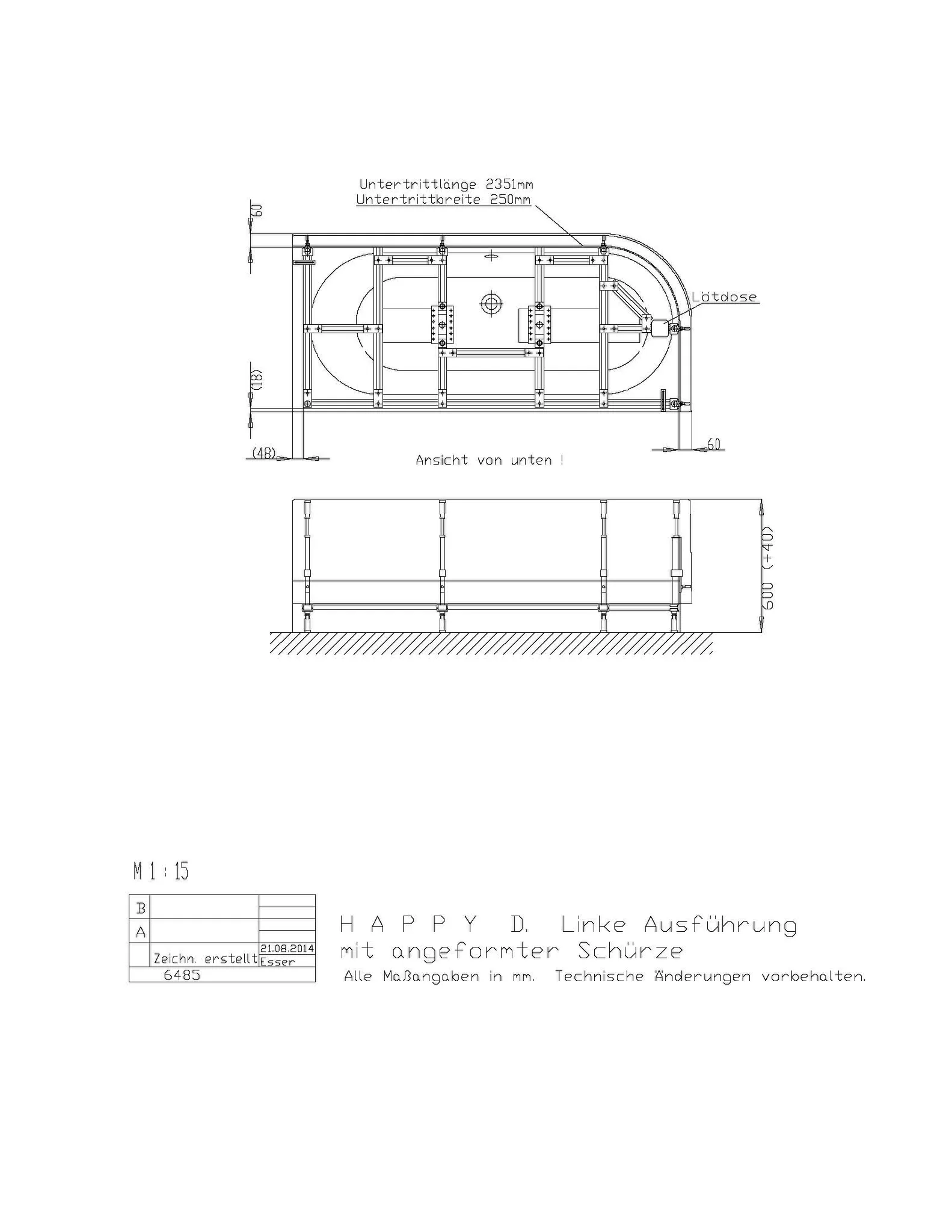 Hoesch Badewanne „Happy D.“ vorwand eck, asymmetrisch 180,8 × 80,8 cm, links, mit Schürze in Weiß