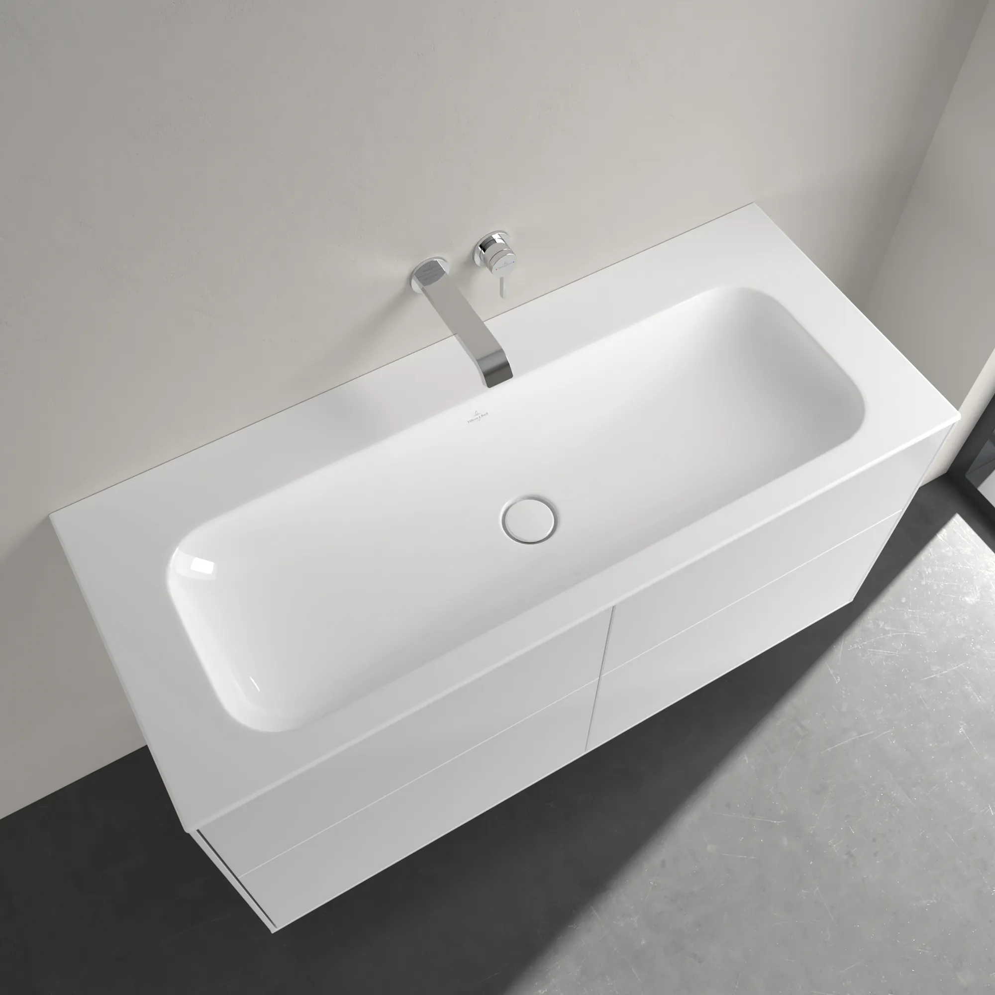 Villeroy & Boch Schrankwaschtisch aus TitanCeram „Finion“ 1200 × 500 × 160 mm, ohne Hahnlochbohrung in Weiß Alpin, mit CeramicPlus Villeroy & Boch Schrankwaschtisch aus TitanCeram „Finion“ 1200 × 500 × 160 mm, ohne Hahnlochbohrung in Weiß Alpin, mit CeramicPlus