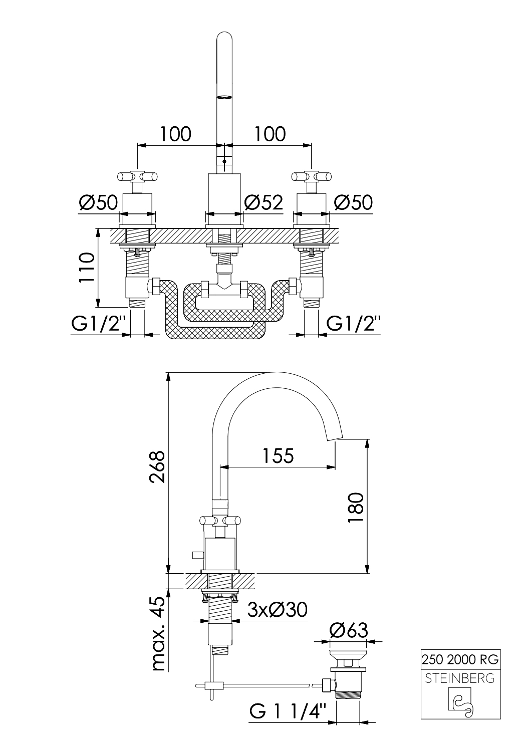 Serie 250 3-Loch Waschtisch-Armatur mit Ablaufgarnitur Serie 250 3-Loch Waschtisch-Armatur mit Ablaufgarnitur