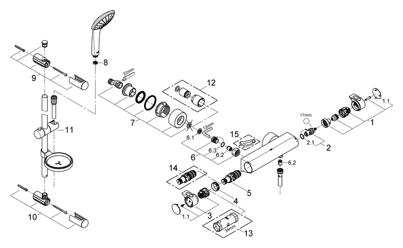 Grohe Grohtherm 2000 Thermostat-Brausebatterie mit Euphoria 110 Massage Garnitur, 600mm, chrom Grohe Grohtherm 2000 Thermostat-Brausebatterie mit Euphoria 110 Massage Garnitur, 600mm, chrom