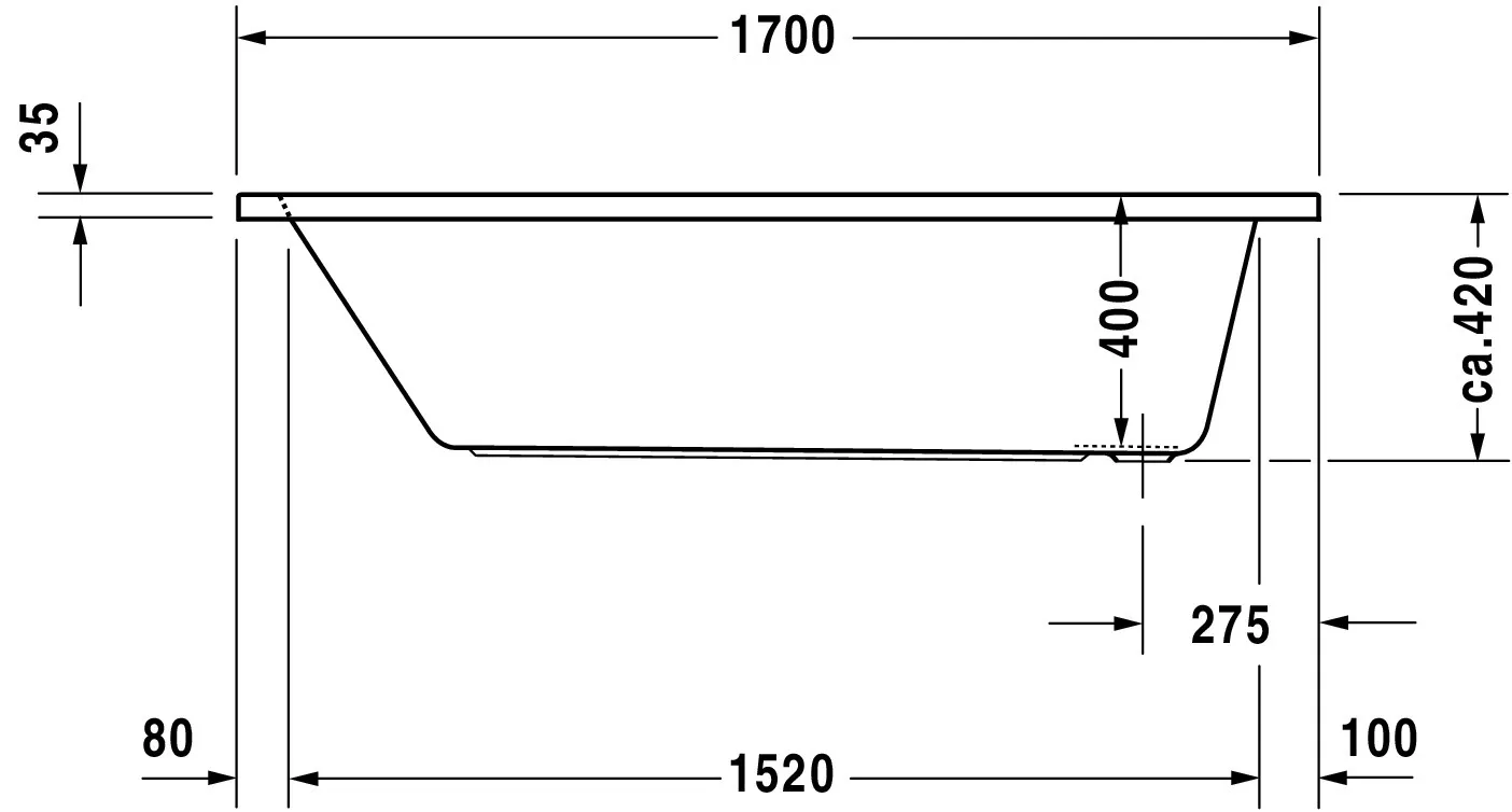 Duravit Whirlwanne „D-Code“ rechteck 170 × 70 cm, Fußablauf