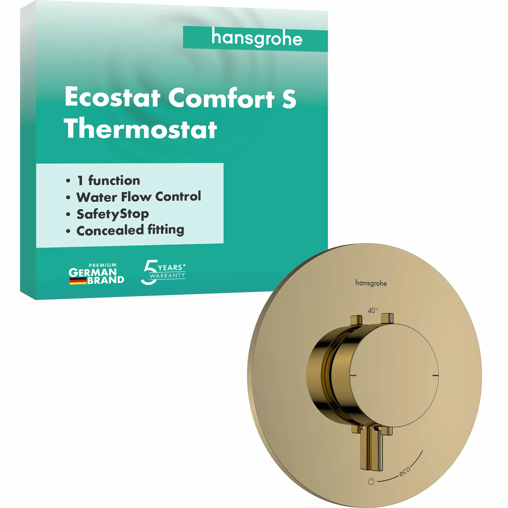 Hansgrohe Ecostat Comfort S Thermostat Unterputz, 1 Verbraucher, Polished Gold Optic, max. Durchflussmenge 21,3 l/min bei 3 bar, einstellbare Temperaturbegrenzung