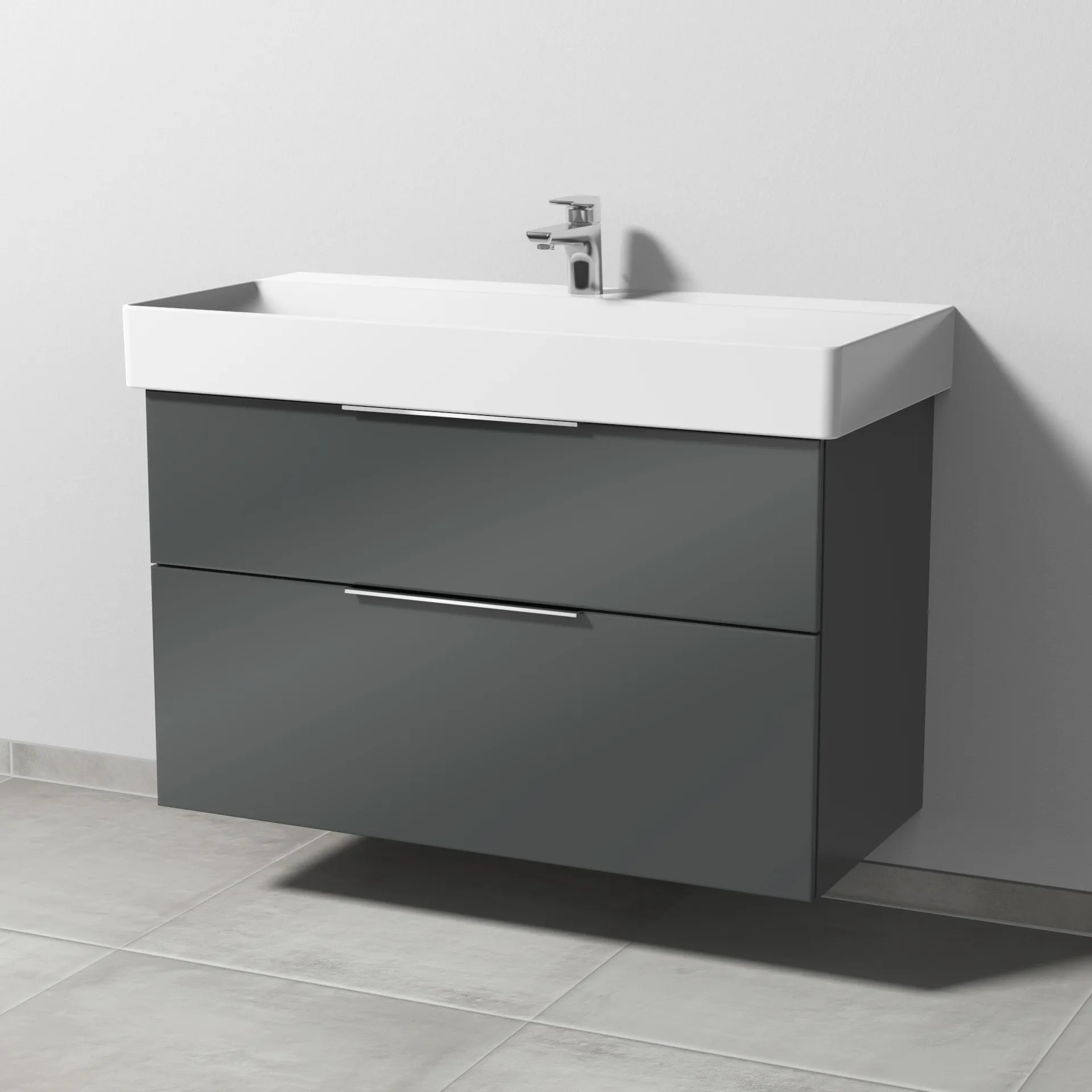 Sanipa Waschtischunterschrank „3way“ passend zu Keramik-Waschtische Dura Square von Duravit 950 × 588 × 447 mm in Anthrazit (glanz)