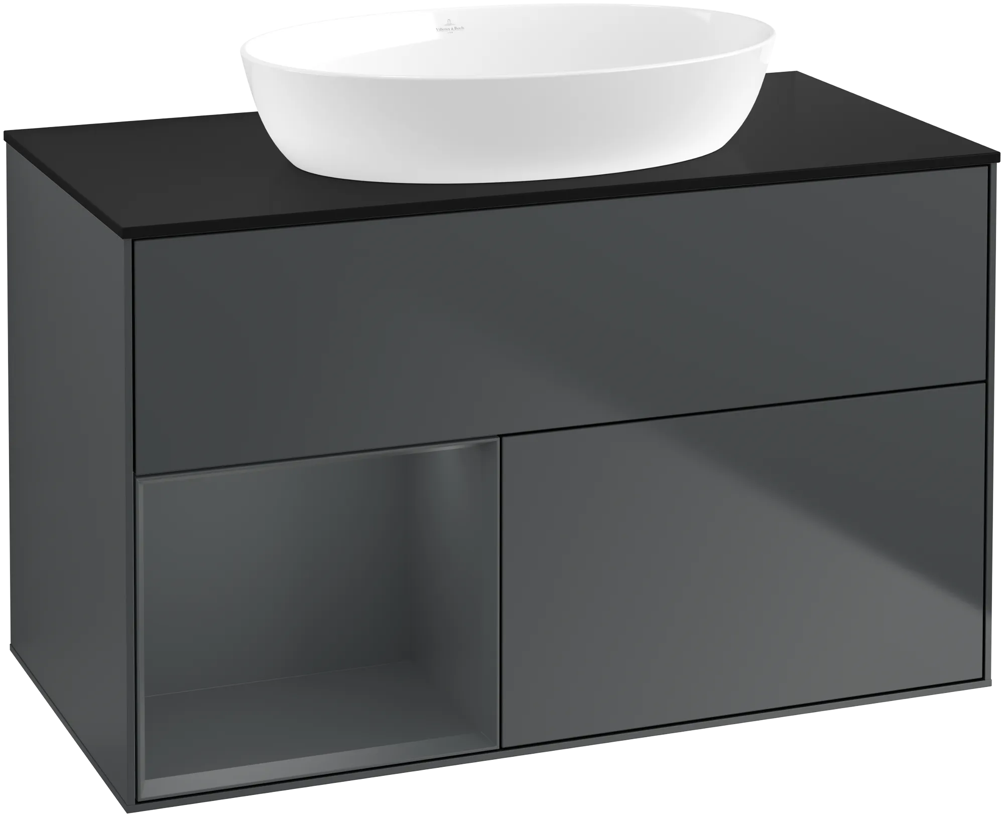Villeroy & Boch Finion Waschbeckenunterschrank GA1, 1000 x 603 x 501 mm, Midnight Blue Matt Lacquer / Glass Black Matt