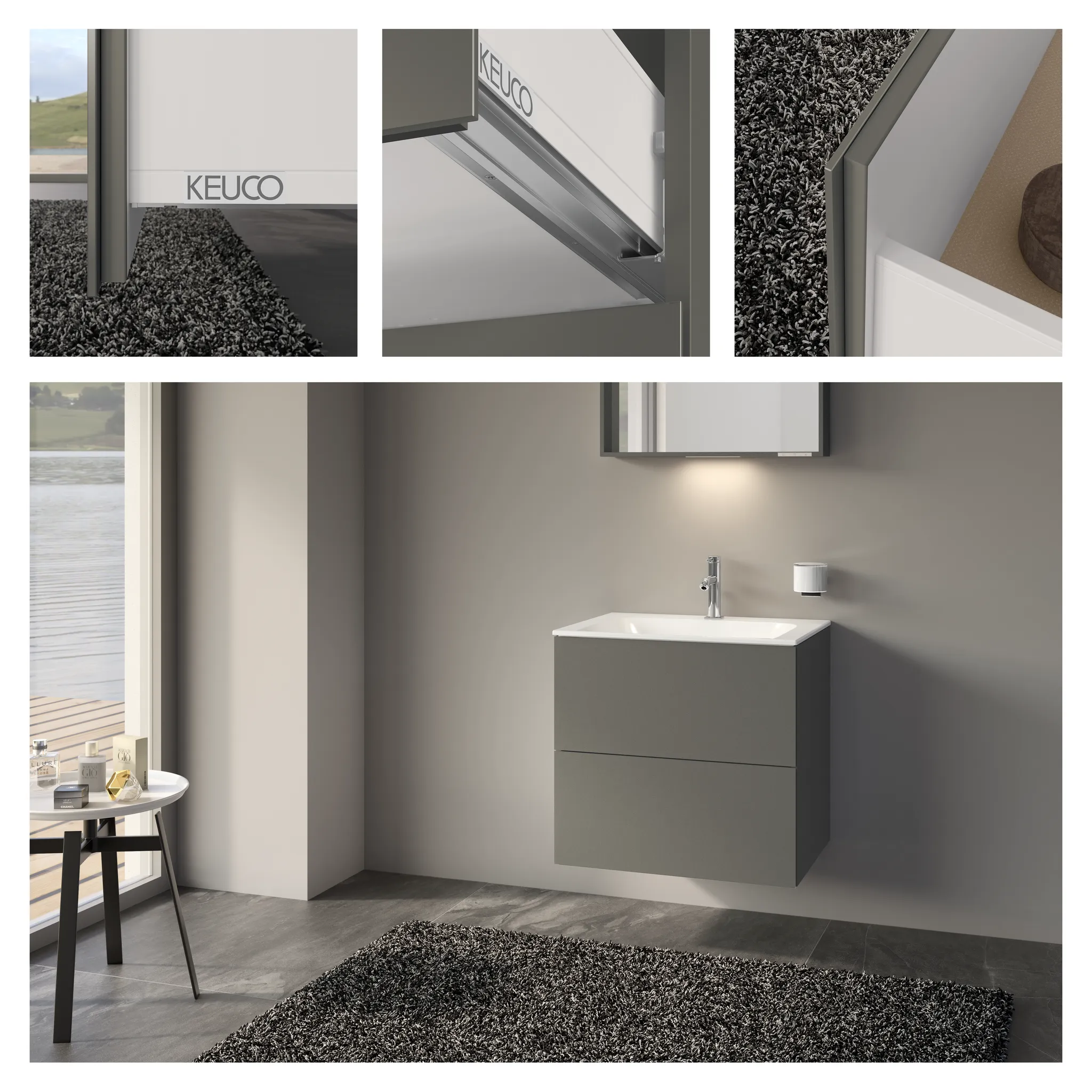 KEUCO Waschtischunterschrank mit Auszügen „X-Line“ Inox (Glas, satiniert), Inox (Lack, seidenmatt), ohne Beleuchtung 650 × 605 × 490 mm