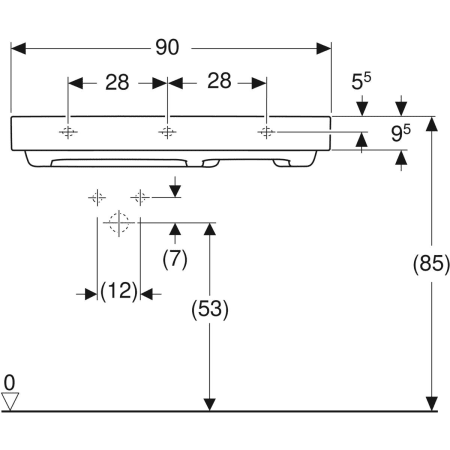 Wandwaschtisch mit Ablagefläche „One“ mit horizontalem Ablauf, rechteckig, Hahnlochposition links, Ablagefläche rechts 90 × 48 cm mit KeraTect®