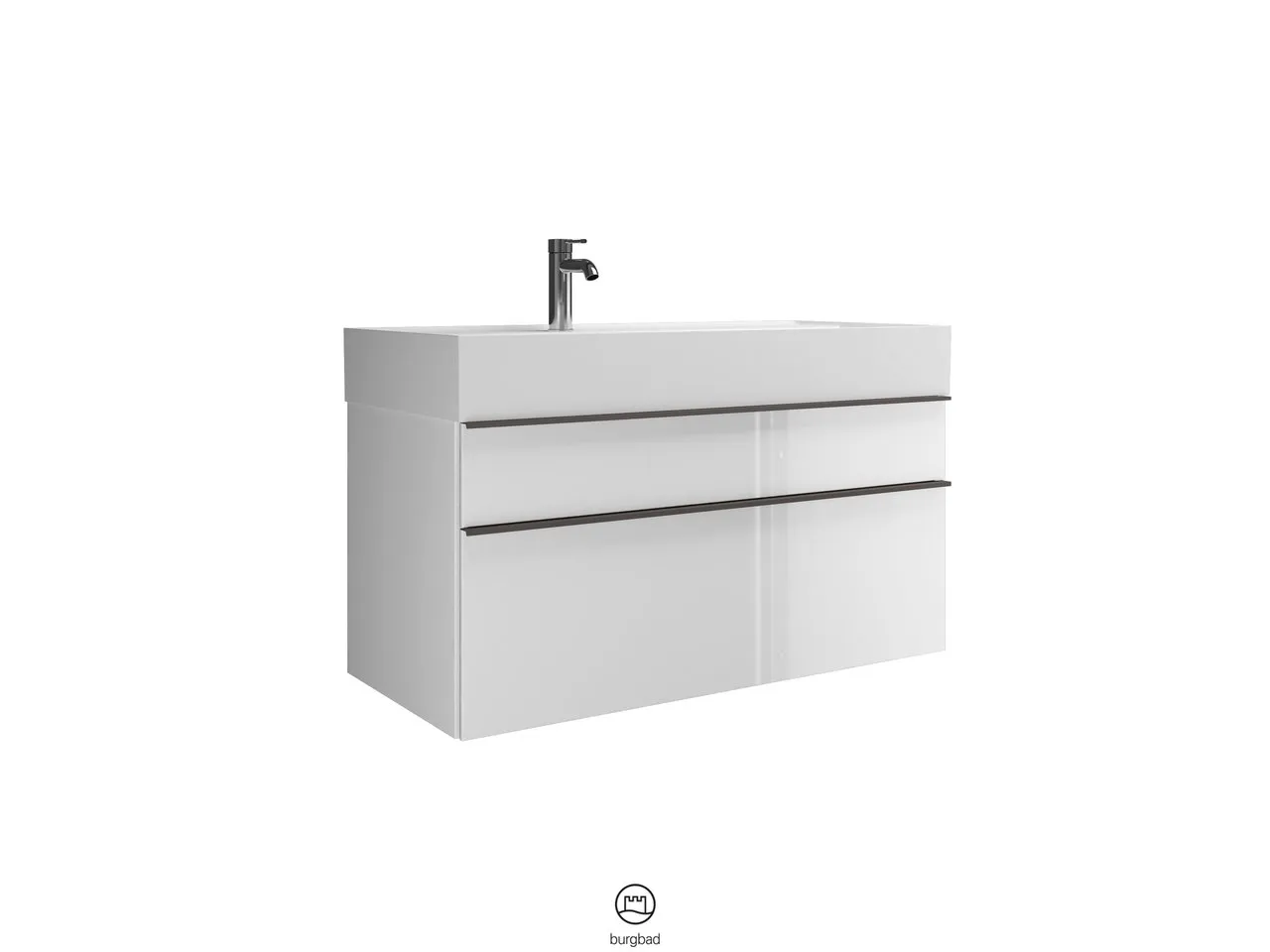 Mi-Waschtisch inkl. WTU Yumo von burgbad – Mineralguss, 470 x 1015 x 610 mm, Becken 780 x 310 mm