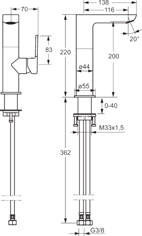 Einhand-Waschtischarmatur „Ligna“ Ausladung 116 mm in Chrom Einhand-Waschtischarmatur „Ligna“ Ausladung 116 mm in Chrom