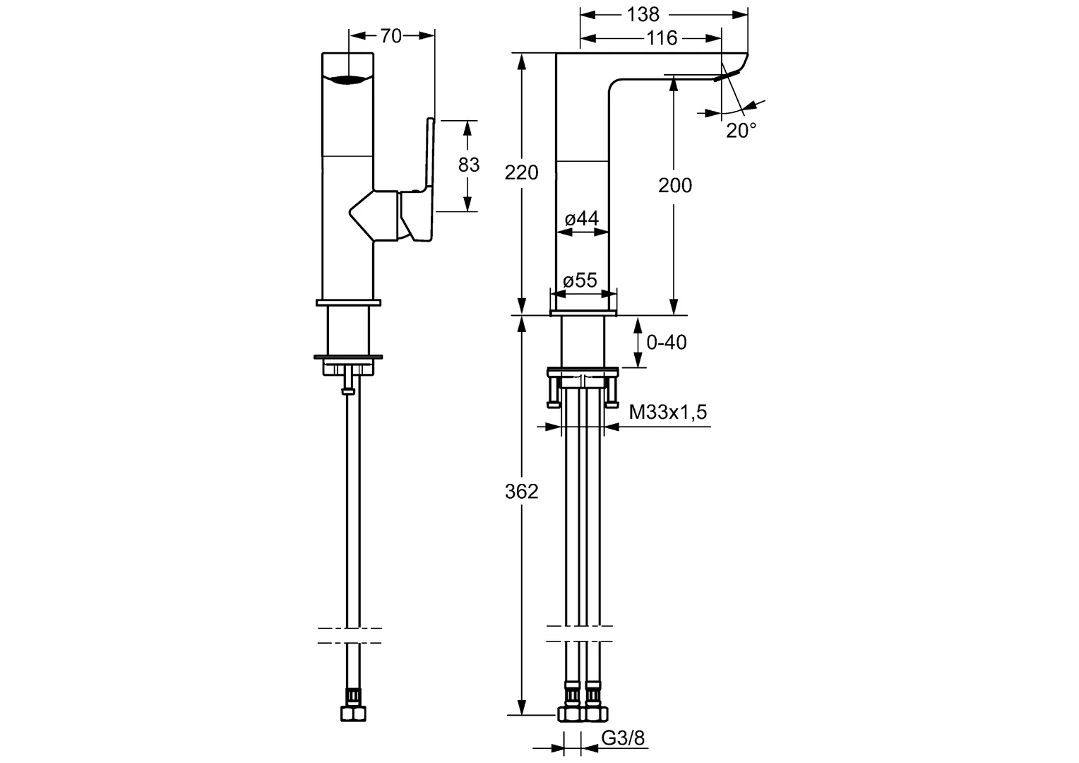 HansaLIGNA Einhebelmischer Waschtischbatterie 5535, Ausladung 116 mm, DN15, Chrom HansaLIGNA Einhebelmischer Waschtischbatterie 5535, Ausladung 116 mm, DN15, Chrom