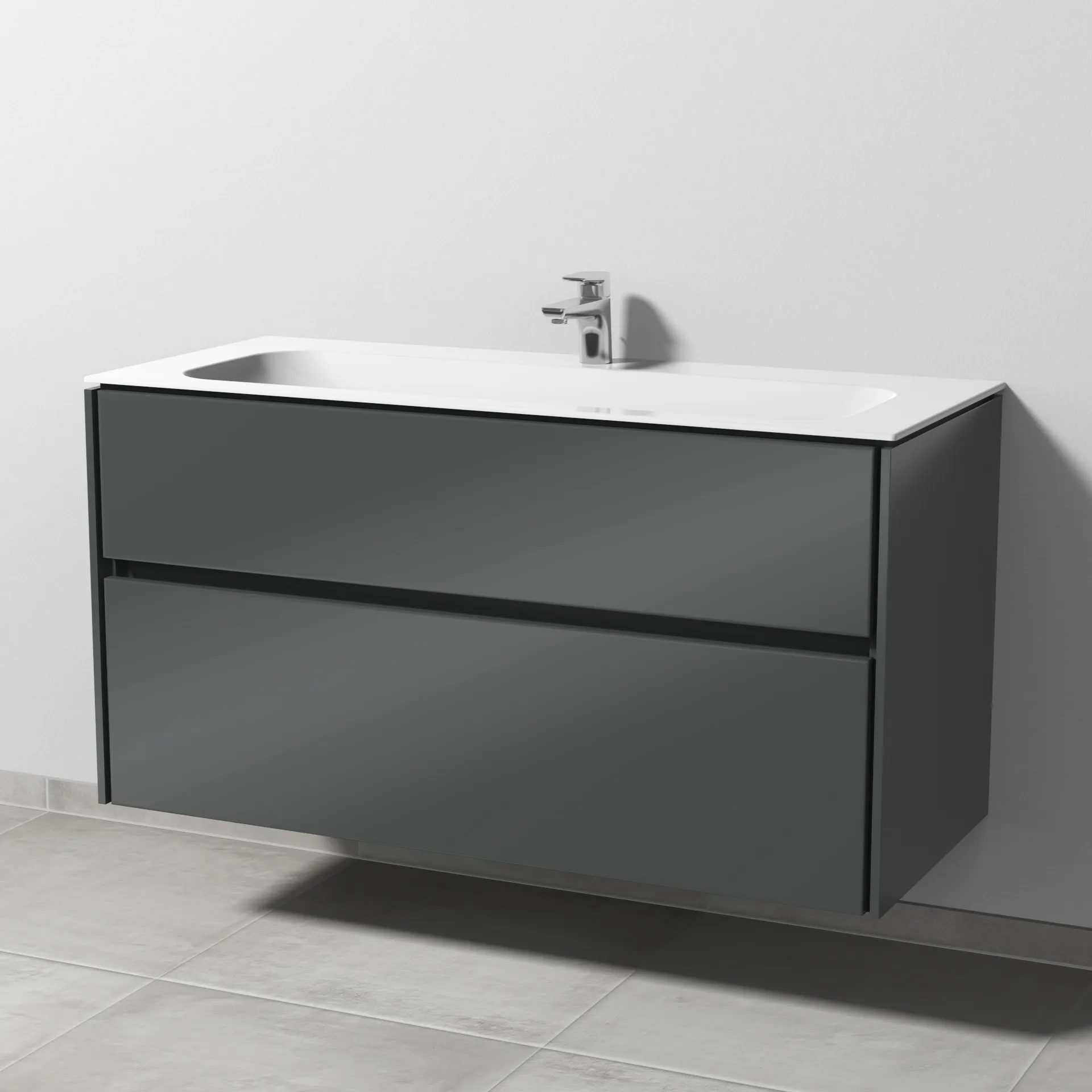 Keramik-Waschtisch-Set mit Waschtischunterschrank „Twiga“ 119 × 50 × 61 cm in Anthrazit (glanz), mit Hahnlochbohrung, ohne Beleuchtung