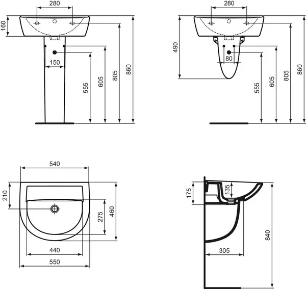 Waschbecken „Eurovit“ 55 × 46 × 17,5 cm, Hahnlochposition mittig Waschbecken „Eurovit“ 55 × 46 × 17,5 cm, Hahnlochposition mittig