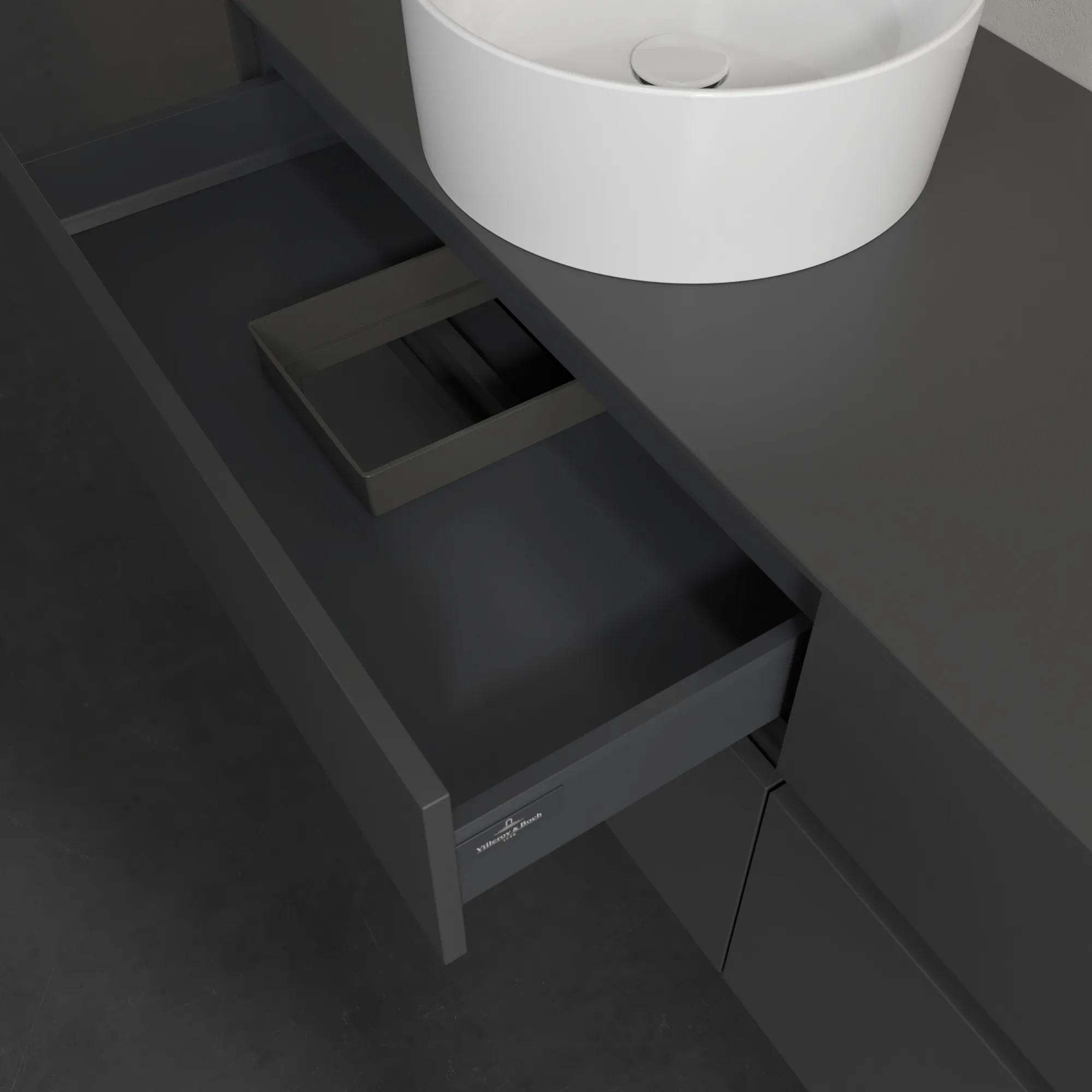Villeroy & Boch Waschtischunterschrank „Collaro“ 1600 × 548 × 500 mm Graphite, mit Beleuchtung, für Becken links