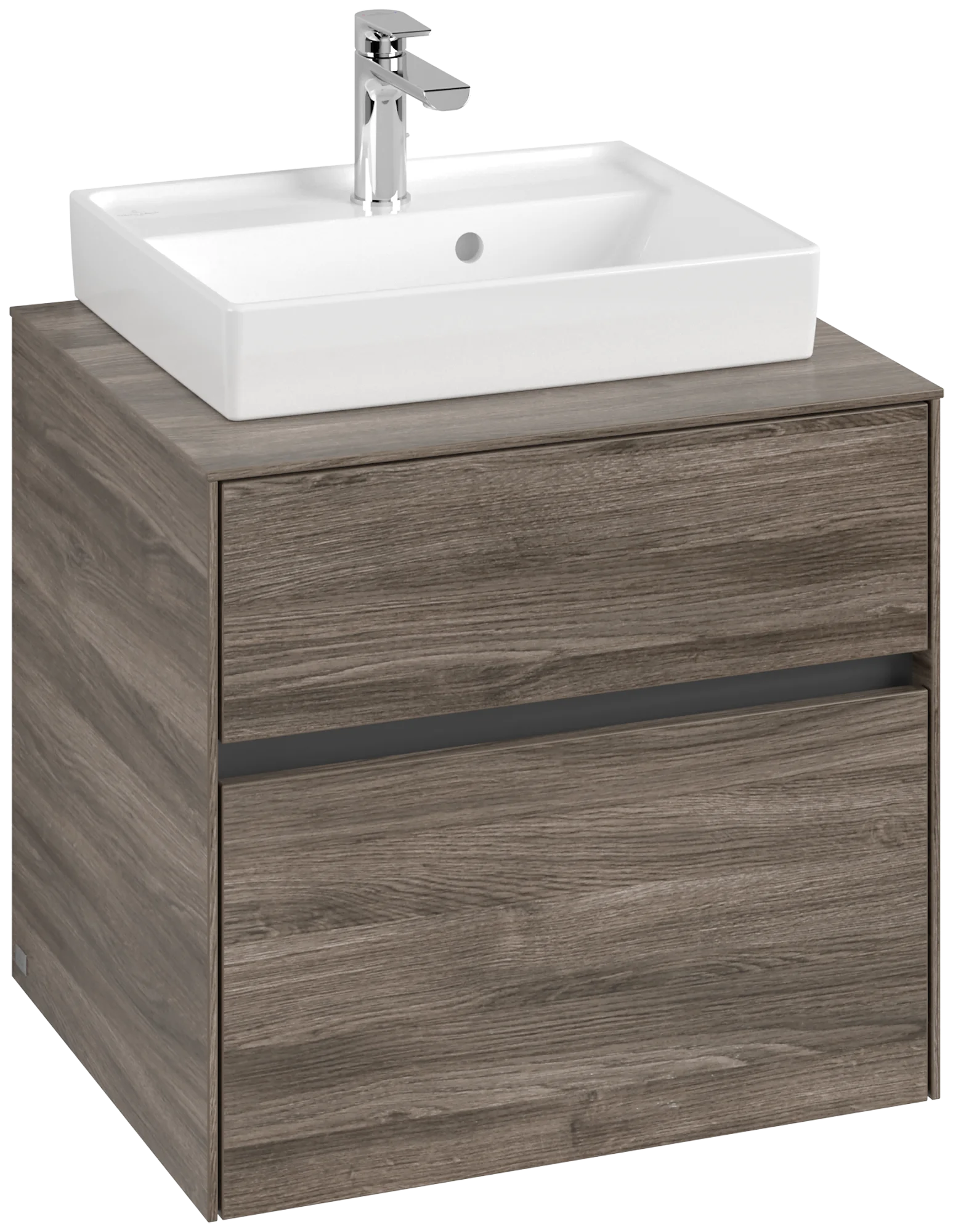 Villeroy & Boch Waschbeckenunterschrank Collaro C15300, Eckig Stone Oak, 600 x 548 x 500 mm, mittige Wanneneinbauposition, 2 Auszüge mit Antirutsch-