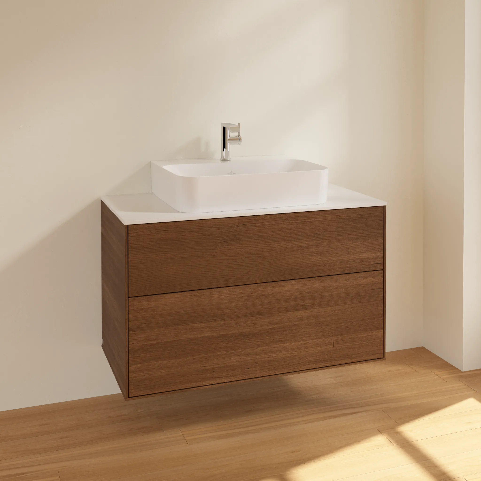 Villeroy & Boch Waschtischunterschrank „Finion“ für Schrankwaschtisch 1000 × 603 × 501 mm Walnut Veneer, für Becken mittig Villeroy & Boch Waschtischunterschrank „Finion“ für Schrankwaschtisch 1000 × 603 × 501 mm Walnut Veneer, für Becken mittig