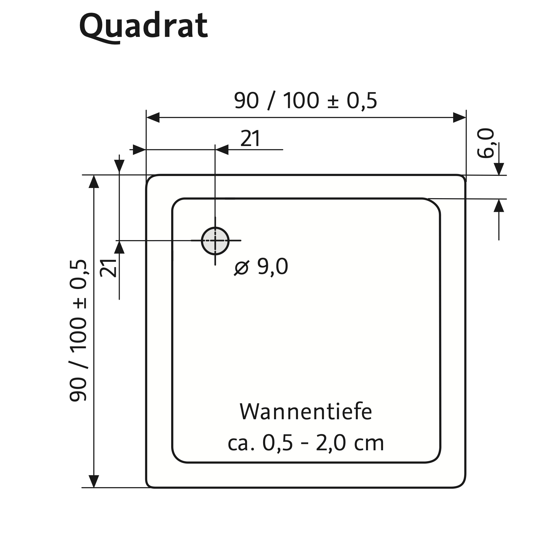 HSK quadrat Marmor-Polymer-Duschwanne „superflach“ 90 × 90 cm