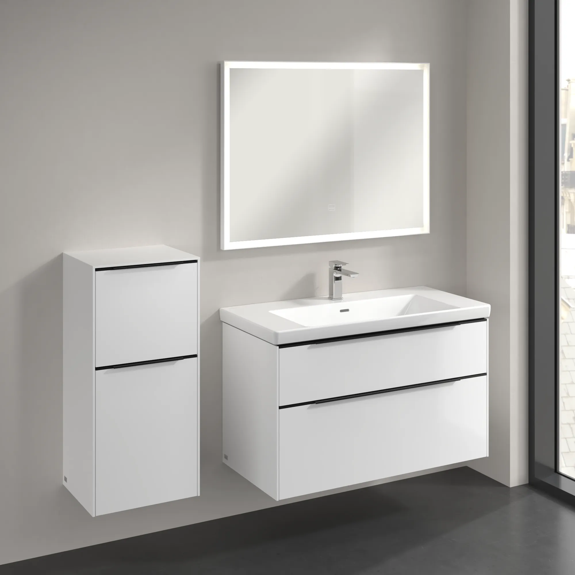 Villeroy & Boch Seitenschrank „Subway 3.0“ 40 × 86 × 36,2 × 36,2 cm 1 Auszug, 1 Tür, Anschlag (Scharnier) links, 1 Tür, Anschlag links