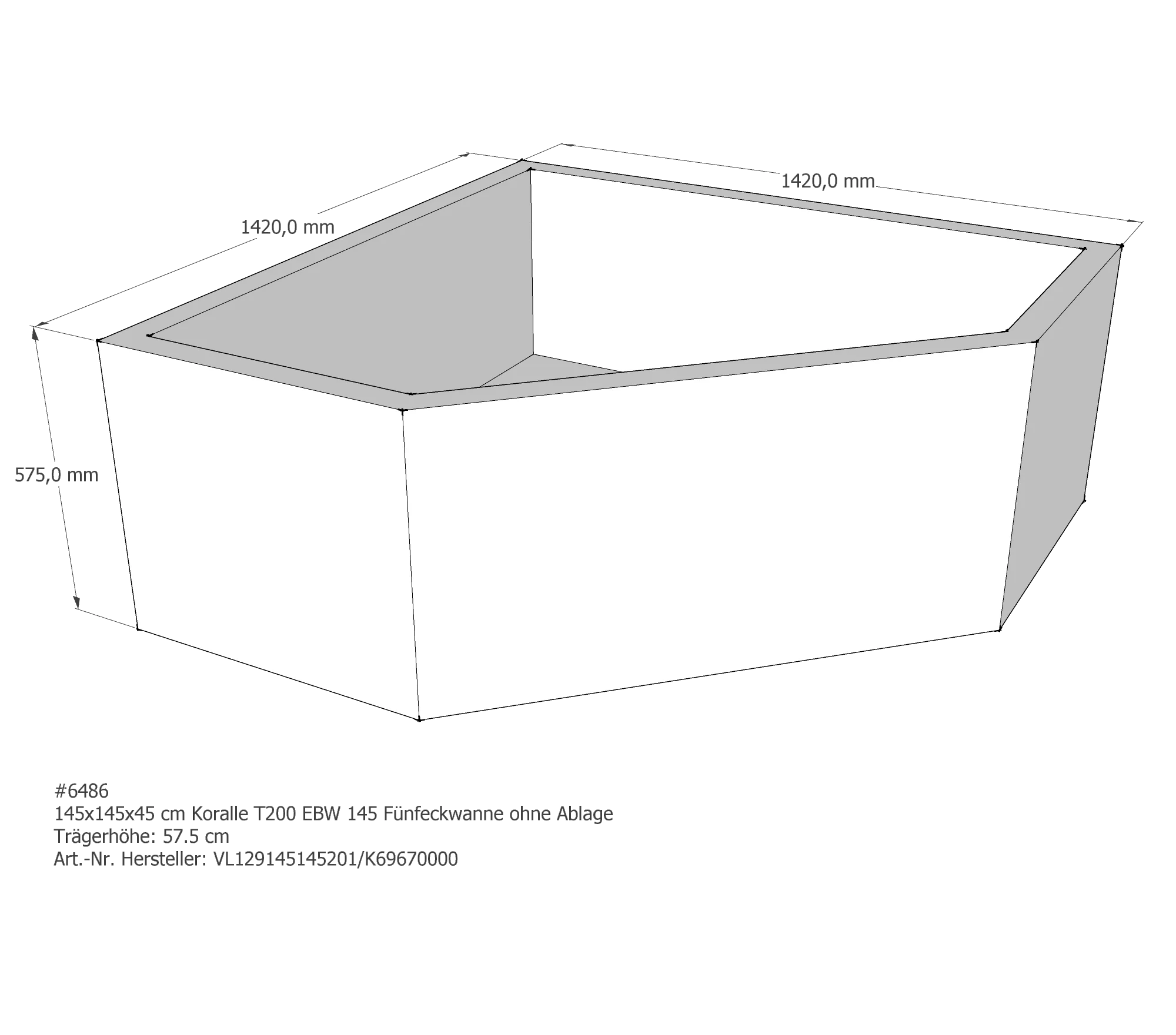 Badewannenträger für Koralle 145 × 145 × 45 cm Badewannenträger für Koralle 145 × 145 × 45 cm