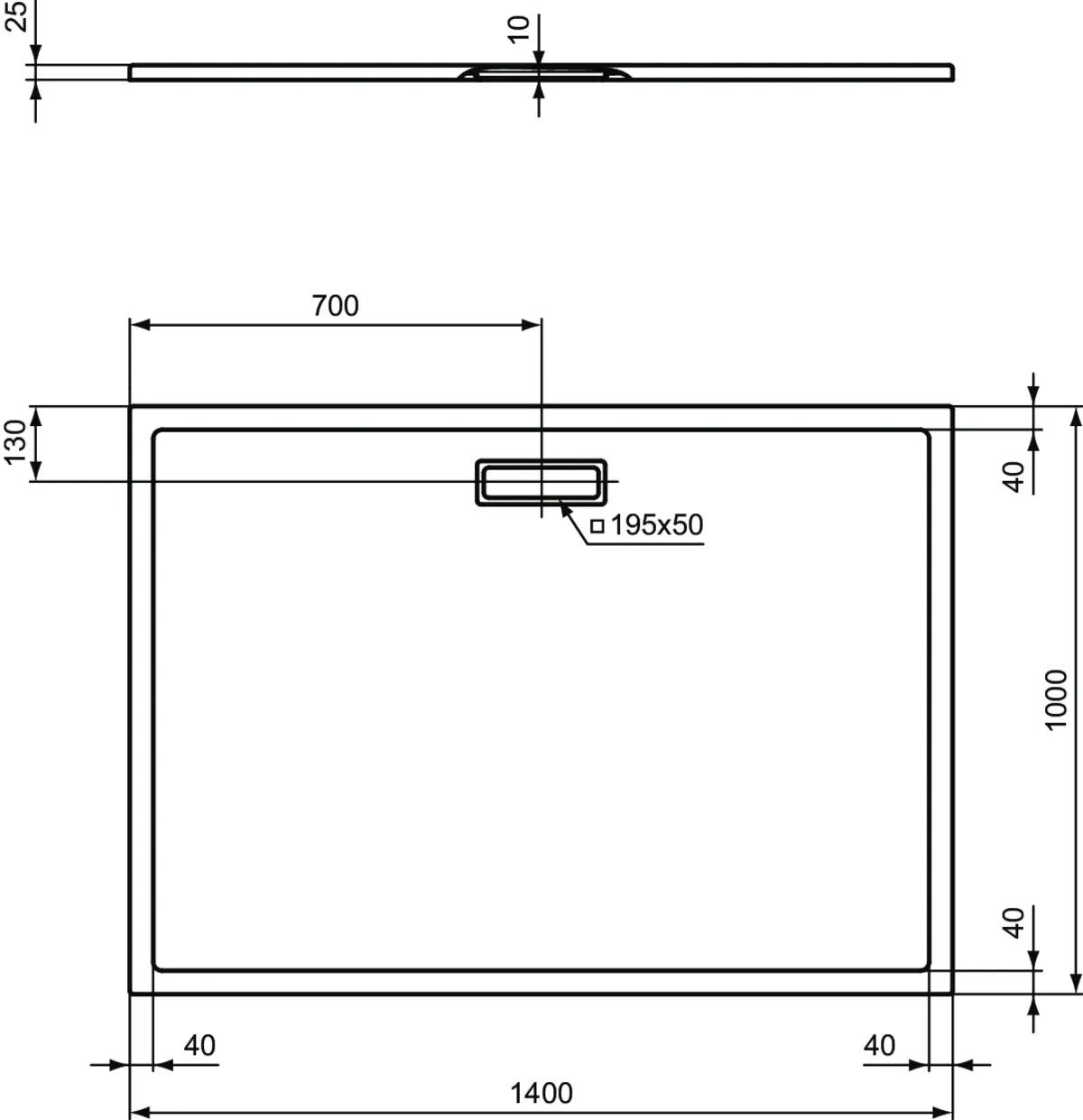 Ideal Standard Duschwanne „UltraFlatNew“ 100 × 140 cm in Seidenweiß