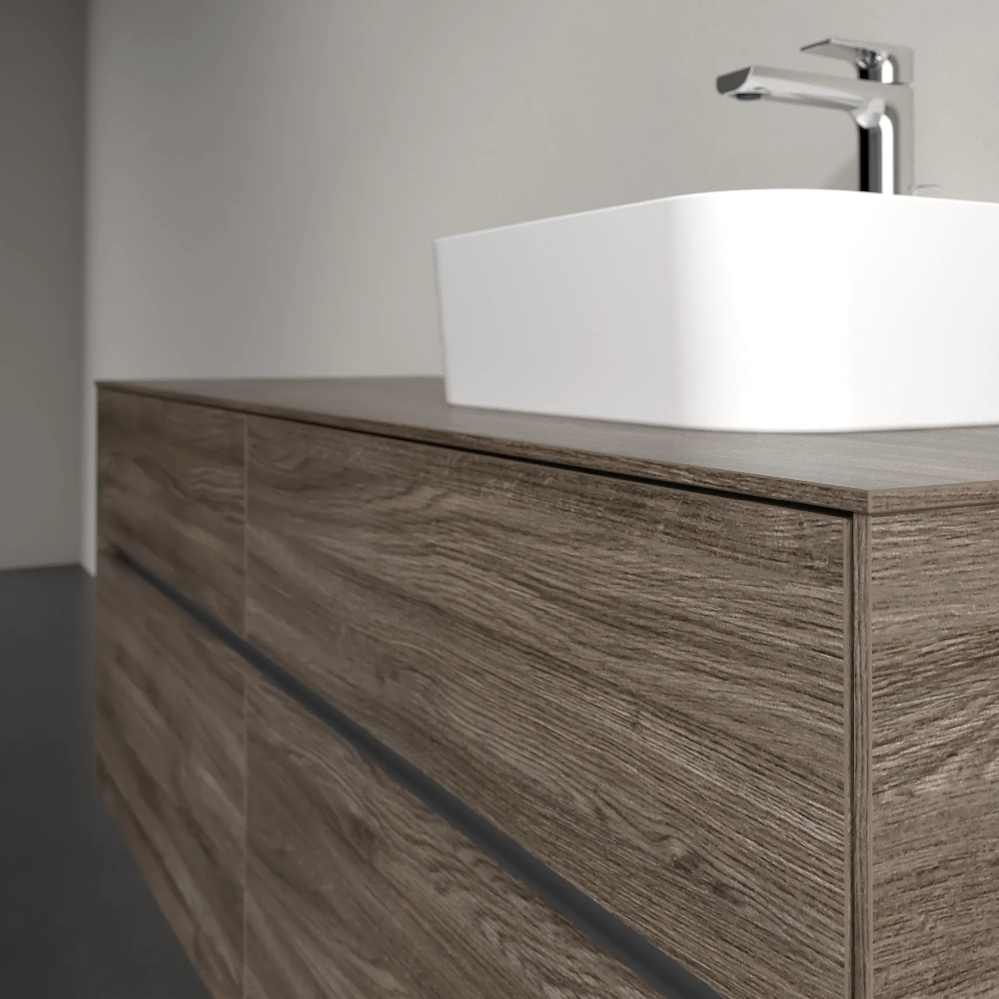 Villeroy & Boch Waschtischunterschrank „Collaro“ 1400 × 548 × 500 mm Stone Oak, ohne Beleuchtung, für Becken rechts Villeroy & Boch Waschtischunterschrank „Collaro“ 1400 × 548 × 500 mm Stone Oak, ohne Beleuchtung, für Becken rechts