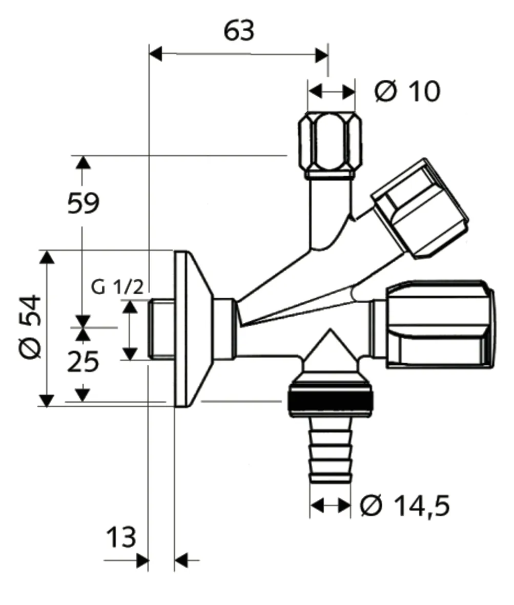 Filter Kombi-Eckventil, Filter (Maschenweite: 250 µm), RFV im Abgang Geräteanschluss, DN 15 G 1/2 AG, Ø 10 mm (DN 10 G 3/8 AG), Schlauchverschraubung Ø 14,5 mm (DN 20 G 3/4 AG), chrom