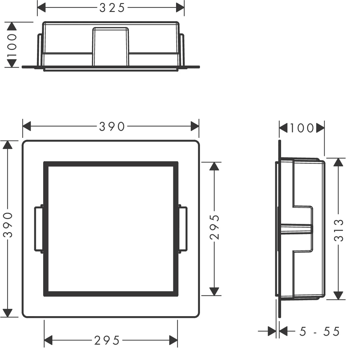 Hansgrohe XtraStoris Rock Einbau Abfalleimer, Mattschwarz, 300x300x100 mm, 4 Liter Fassungsvermögen