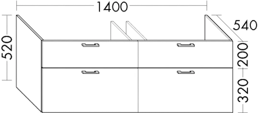 Burgbad Waschtischunterschrank Sys30, 1400 mm breit, 520 mm hoch, 540 mm tief, 2 Schubladen oben (350 mm), 2 Auszüge unten (420 mm), mittiger Installationsraum Burgbad Waschtischunterschrank Sys30, 1400 mm breit, 520 mm hoch, 540 mm tief, 2 Schubladen oben (350 mm), 2 Auszüge unten (420 mm), mittiger Installationsraum