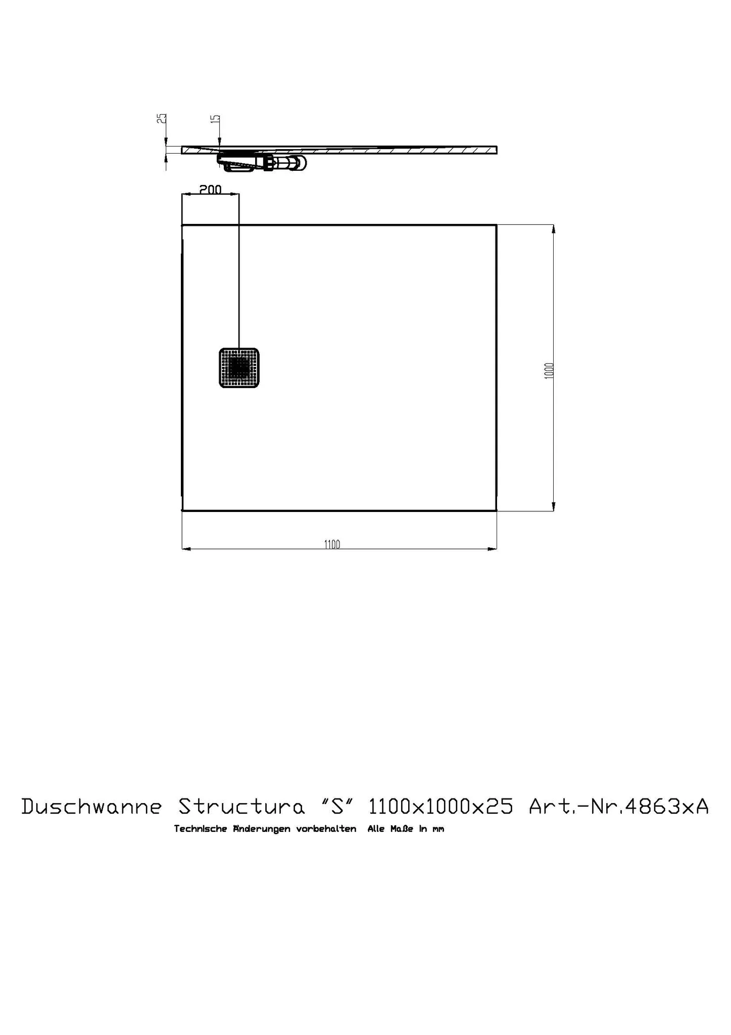 Duschwanne Structura ″S″ 1100x1000x25 in gesoftete Schieferoptik, mit Antirutsch B, Material Solique, Weiß Duschwanne Structura ″S″ 1100x1000x25 in gesoftete Schieferoptik, mit Antirutsch B, Material Solique, Weiß