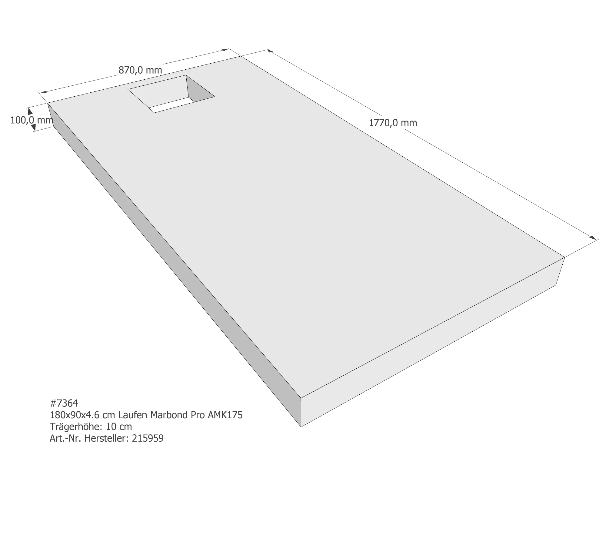 Duschwannenträger passend für Laufen Marbond_Pro 180 × 90 × 4,6 cm