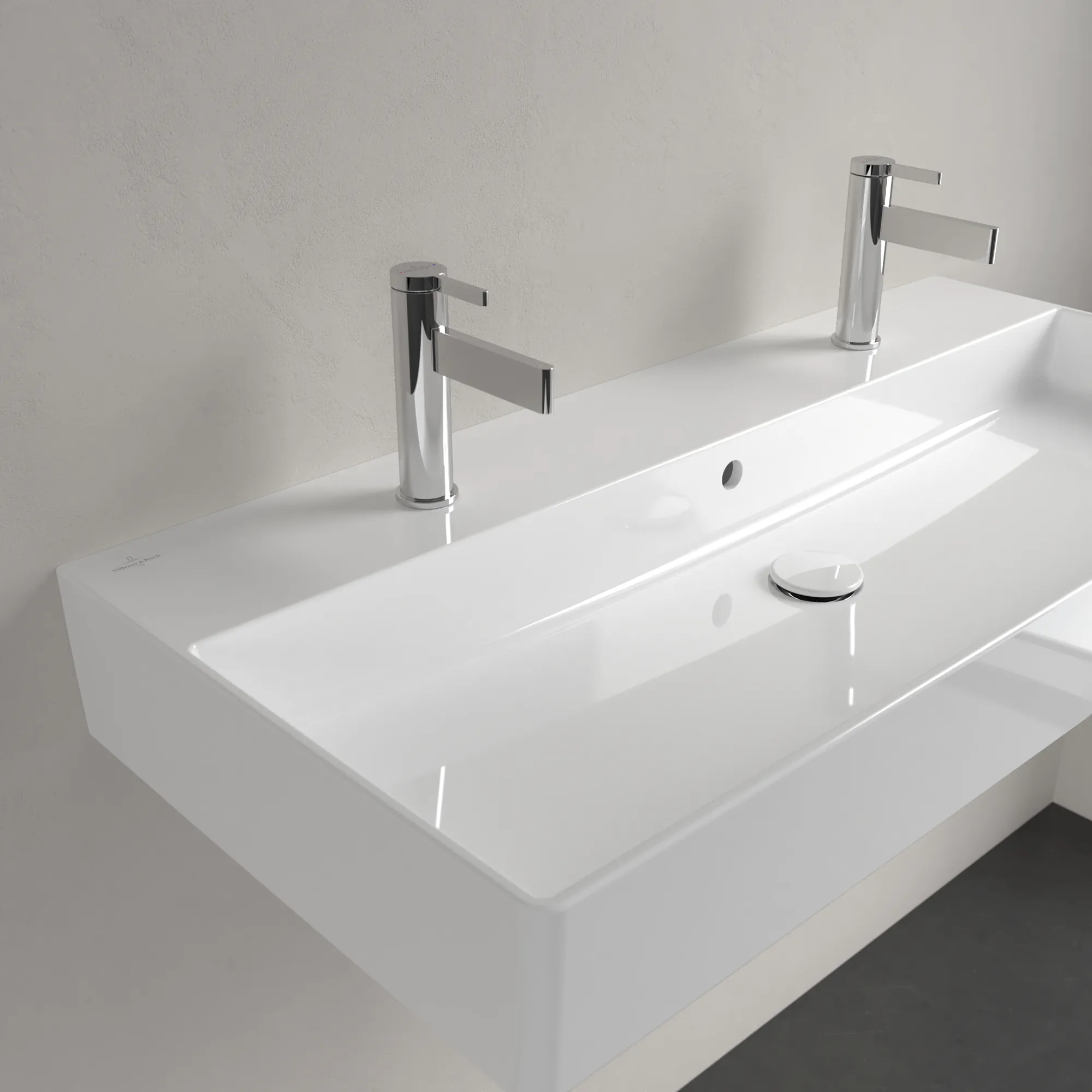 Villeroy & Boch Wandwaschtisch aus TitanCeram geschliffen „Memento 2.0“ 1000 × 470 × 135 mm, Hahnlochposition links und rechts, mit Hahnlochbohrung in Weiß Alpin Villeroy & Boch Wandwaschtisch aus TitanCeram geschliffen „Memento 2.0“ 1000 × 470 × 135 mm, Hahnlochposition links und rechts, mit Hahnlochbohrung in Weiß Alpin