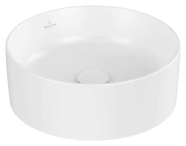 Aufsatzwaschtisch rund „Collaro“, ohne Überlauf, ohne Hahnlochbohrung ⌀ 40 × 14,5 cm in Stone White