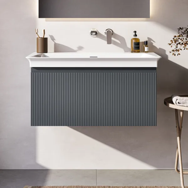 Ideal Standard Möbelwaschtischunterschrank Finesse Aschblau matt 800x440x375 mm 1 Schublade Softclose Wandhängend