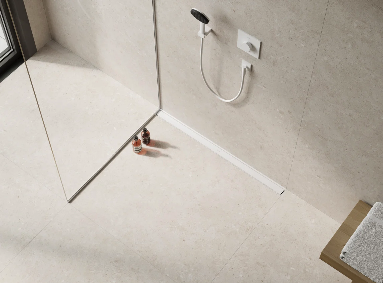 Hansgrohe RainDrain Match Duschrinne 600 mm, höhenverstellbarer Rahmen, Edelstahl V2A, bis 18 mm Fliesenstärke, wandangebunden oder frei im Raum