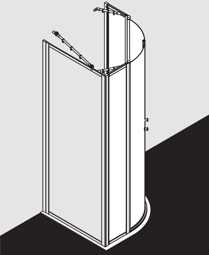 Kermi Duschdesign Viertelkreis-Duschkabine mit Pendeltüren mit Festfeldern für gleichschenklige Wannen „NOVA 2000“ Glas Kerolan Fontana, Profile Silber Mattglanz, BV: 775 - 800 mm WE: 785 - 810 mm H: 1850 mm