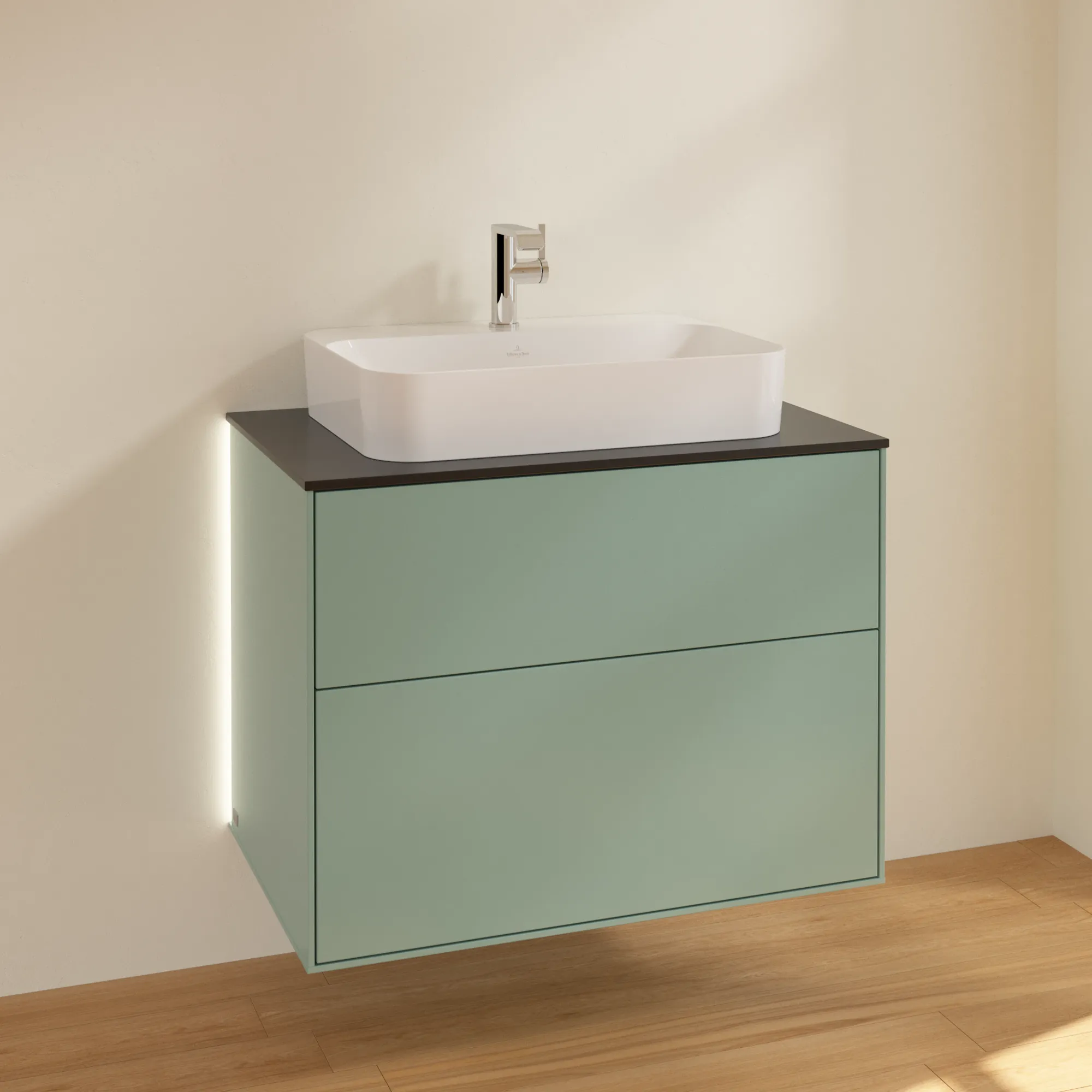 Villeroy & Boch Finion Waschbeckenunterschrank G34 800x603x501mm Olive Matt Lacquer / Glass Black Matt