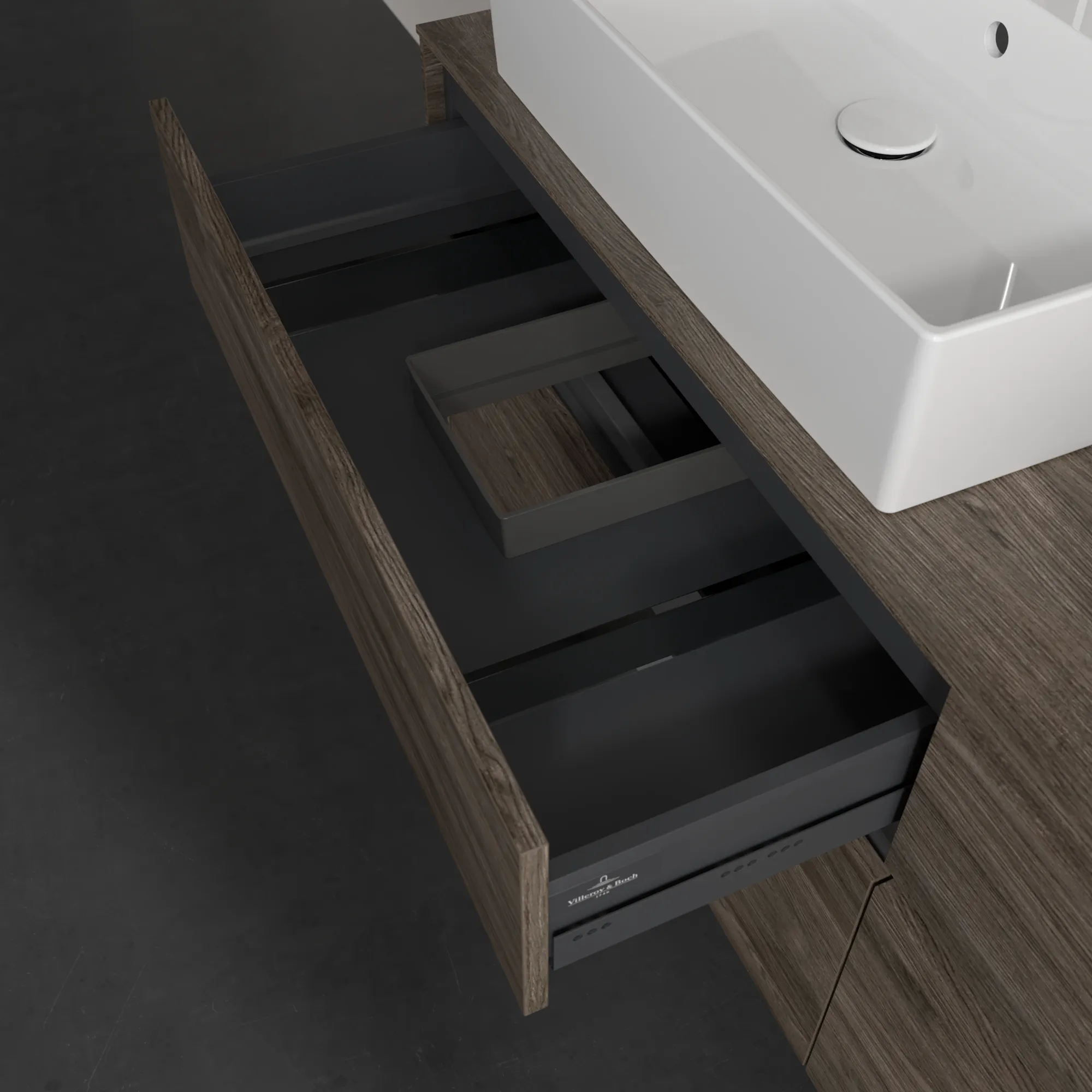 Villeroy & Boch Waschtischunterschrank „Collaro“ 1600 × 548 × 500 mm Stone Oak, ohne Beleuchtung, für links und rechts