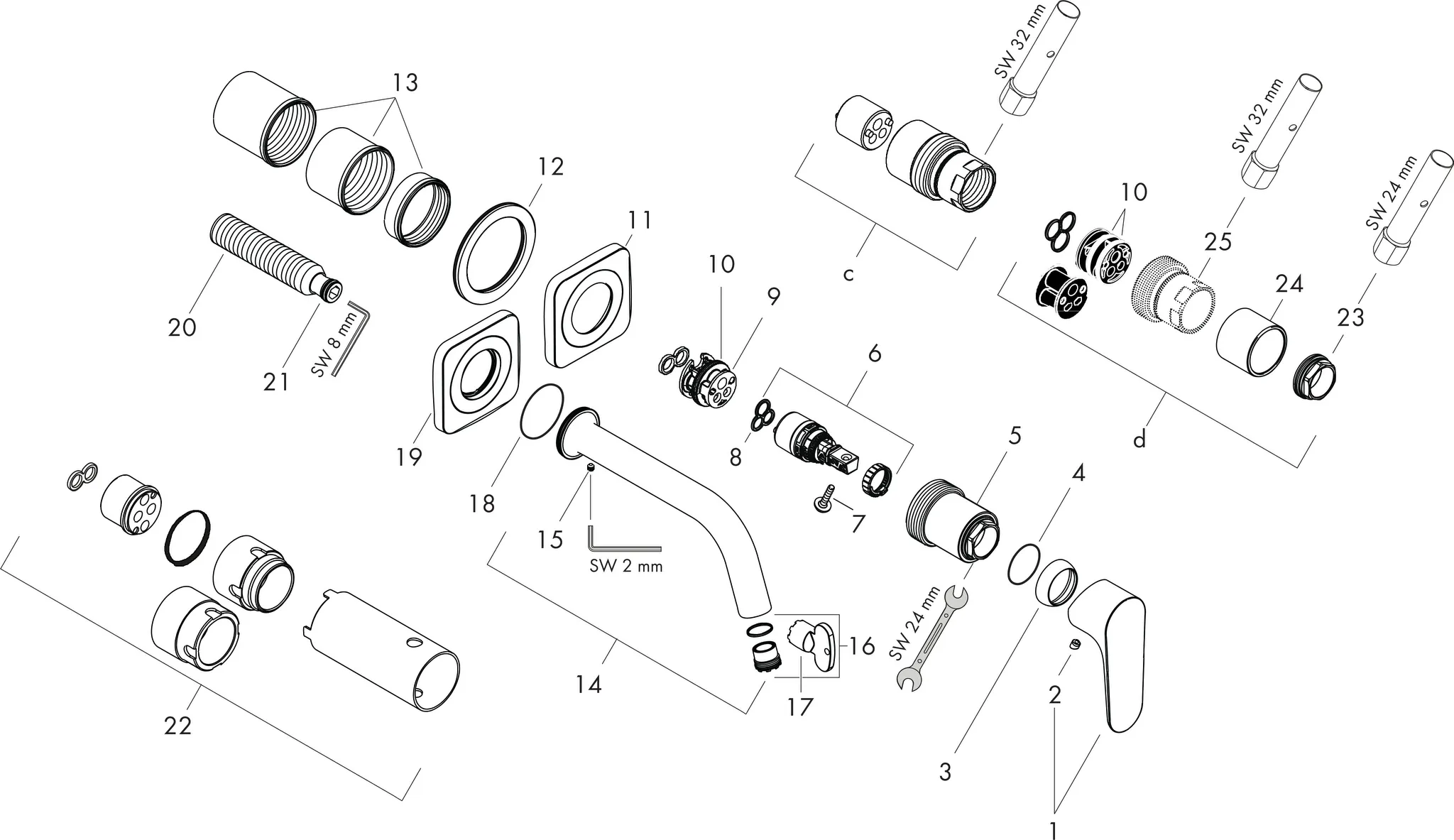 Waschtischmischer UP Axor Citterio M F-Set langer Auslauf ohne Platte chrom Waschtischmischer UP Axor Citterio M F-Set langer Auslauf ohne Platte chrom