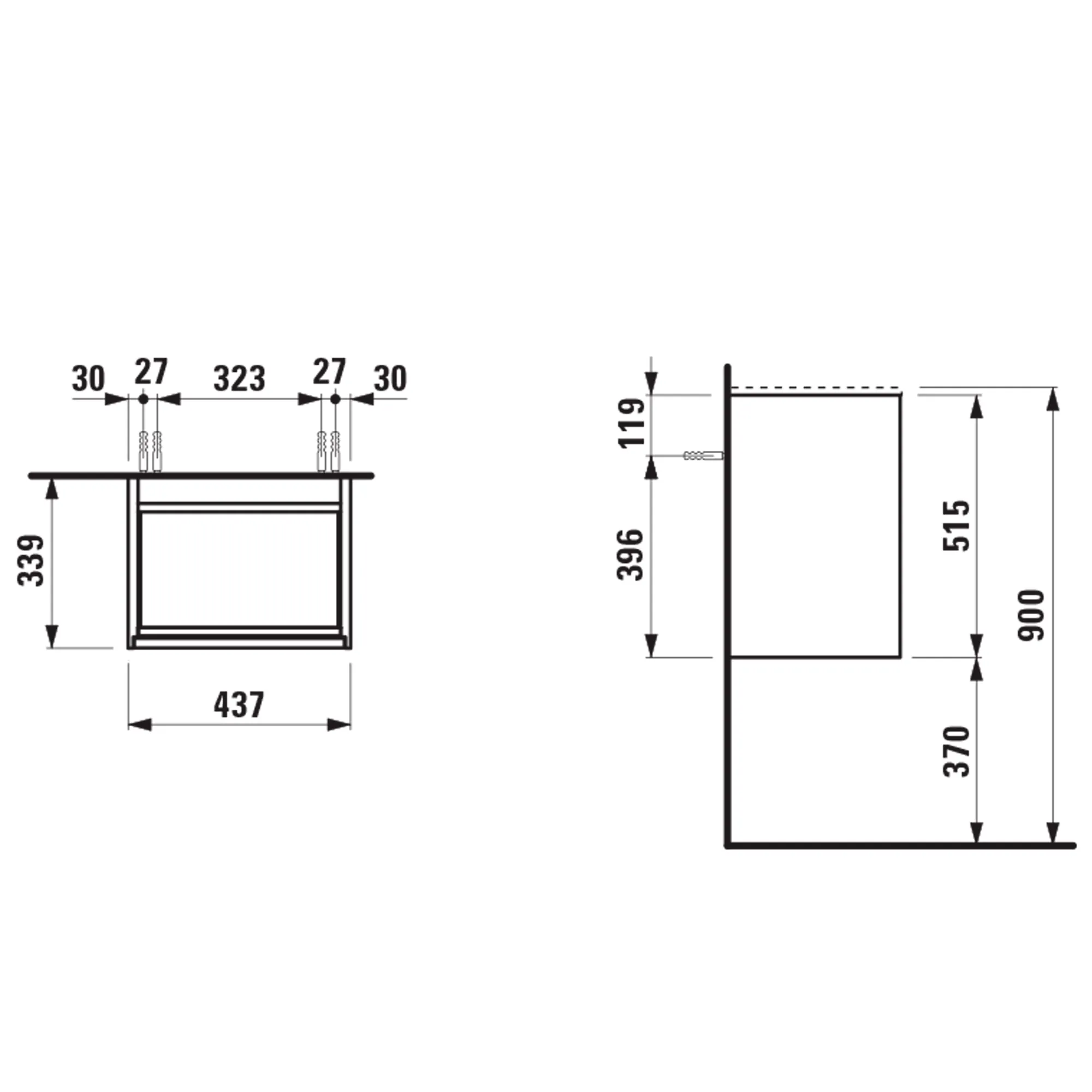 Waschtischunterbau, MEDA, 339x437x515, 1 Tür Scharnier rechts, integrierte Griffleiste, Soft-Close, 1 Glasablage (fix), für Möbelhandwaschbecken MEDA H814110 (45 cm), weiß matt Waschtischunterbau, MEDA, 339x437x515, 1 Tür Scharnier rechts, integrierte Griffleiste, Soft-Close, 1 Glasablage (fix), für Möbelhandwaschbecken MEDA H814110 (45 cm), weiß matt